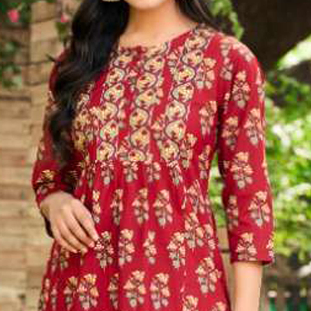 Maroon Jaipuri Printed Pure Cotton Kurti