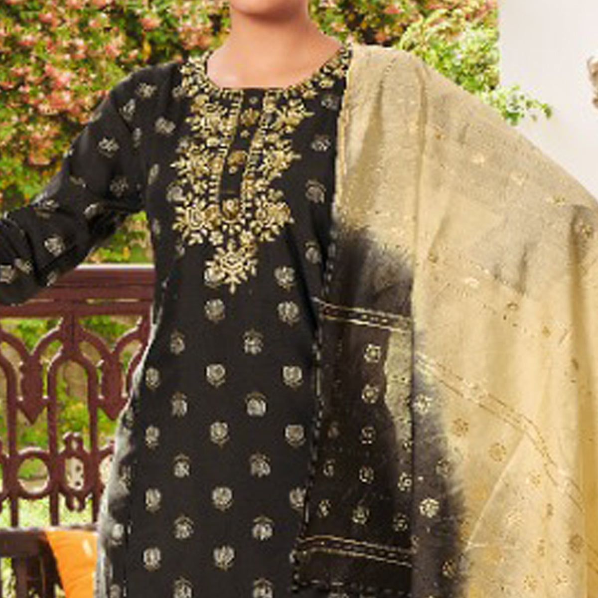 Dark Grey Floral Printed Pure Cotton Salwar suit