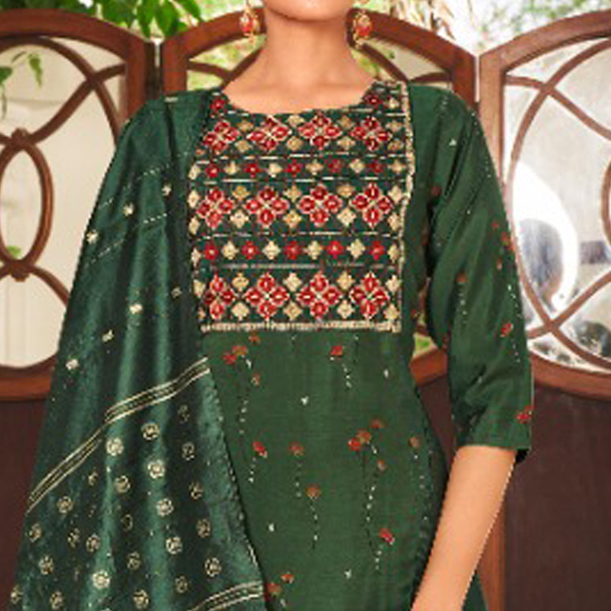 Green Floral Printed Pure Cotton Salwar suit