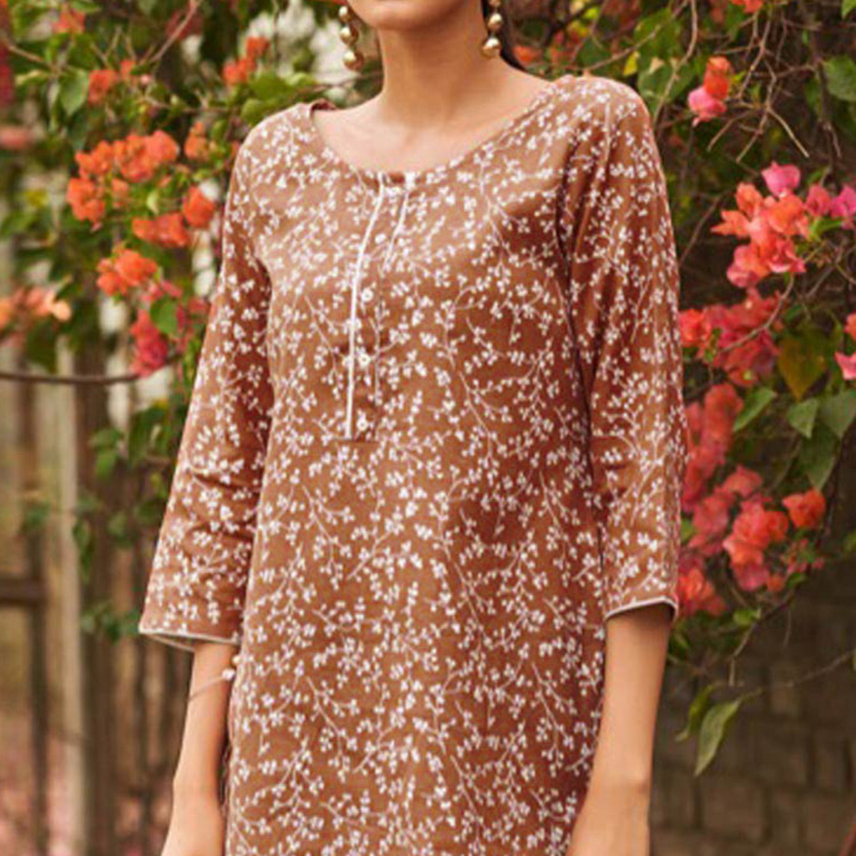 Rust Floral Printed Cotton Top