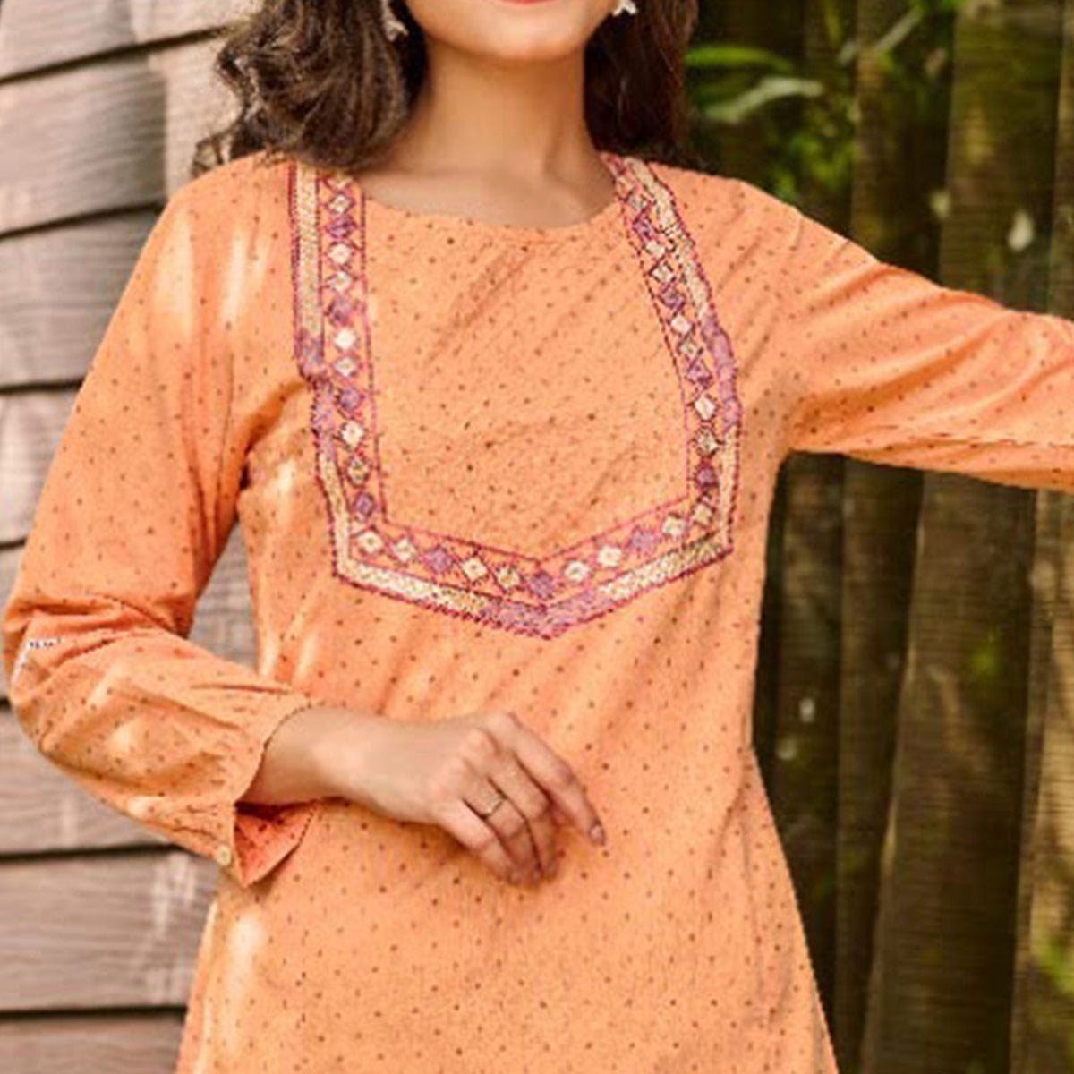 Peach Printed Pure Cotton Top