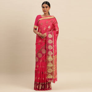 Rani Pink Woven Organza Saree