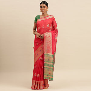Rani Pink Woven Organza Saree