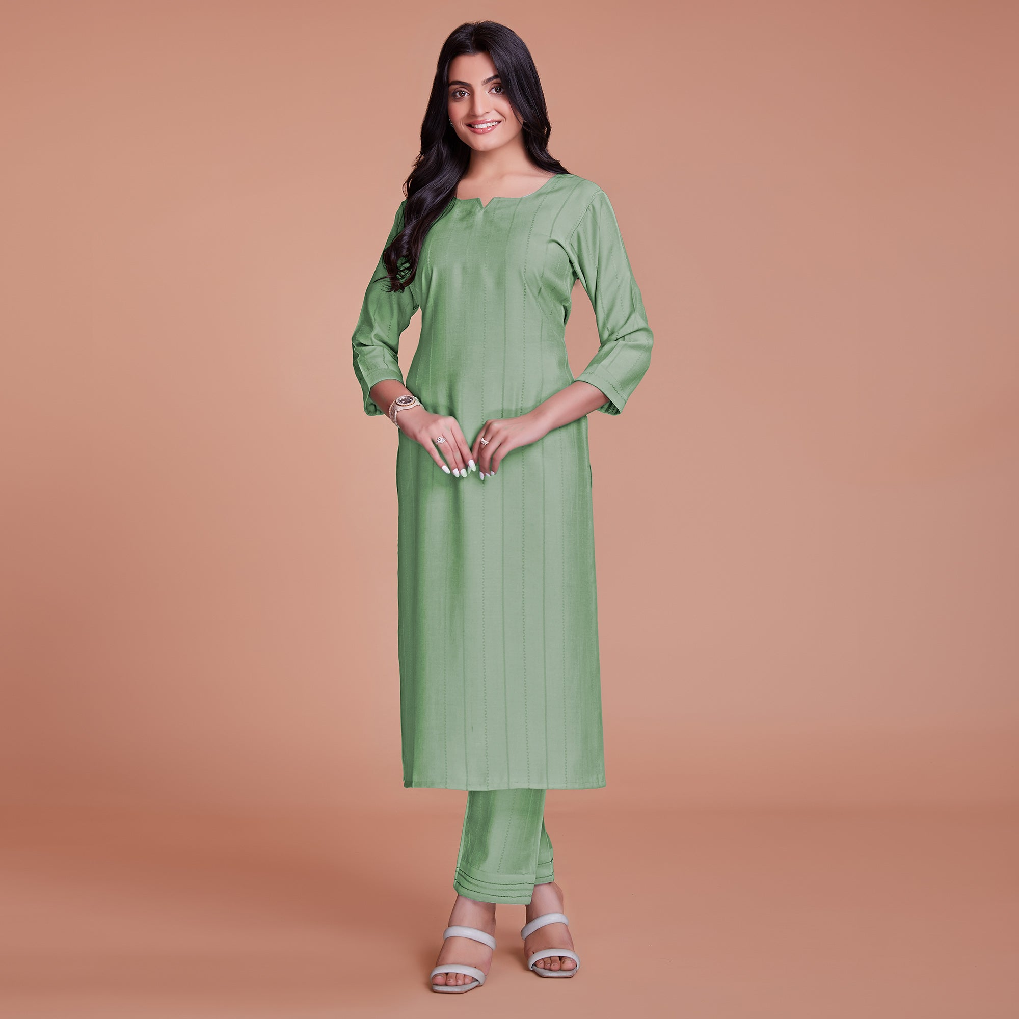 Light Pista Green Woven Viscose Kurti Pant Set