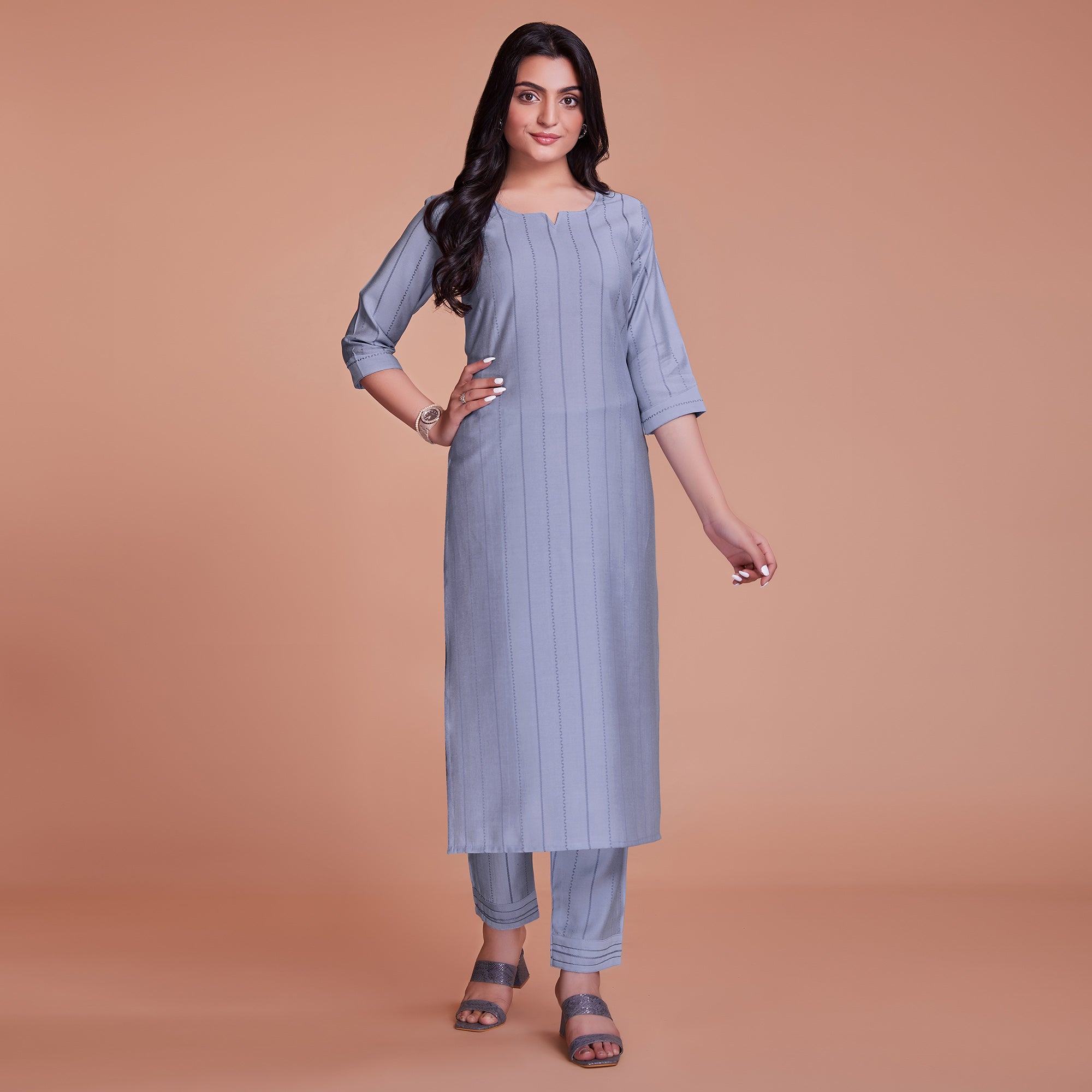 Purple Woven Viscose Kurti Pant Set