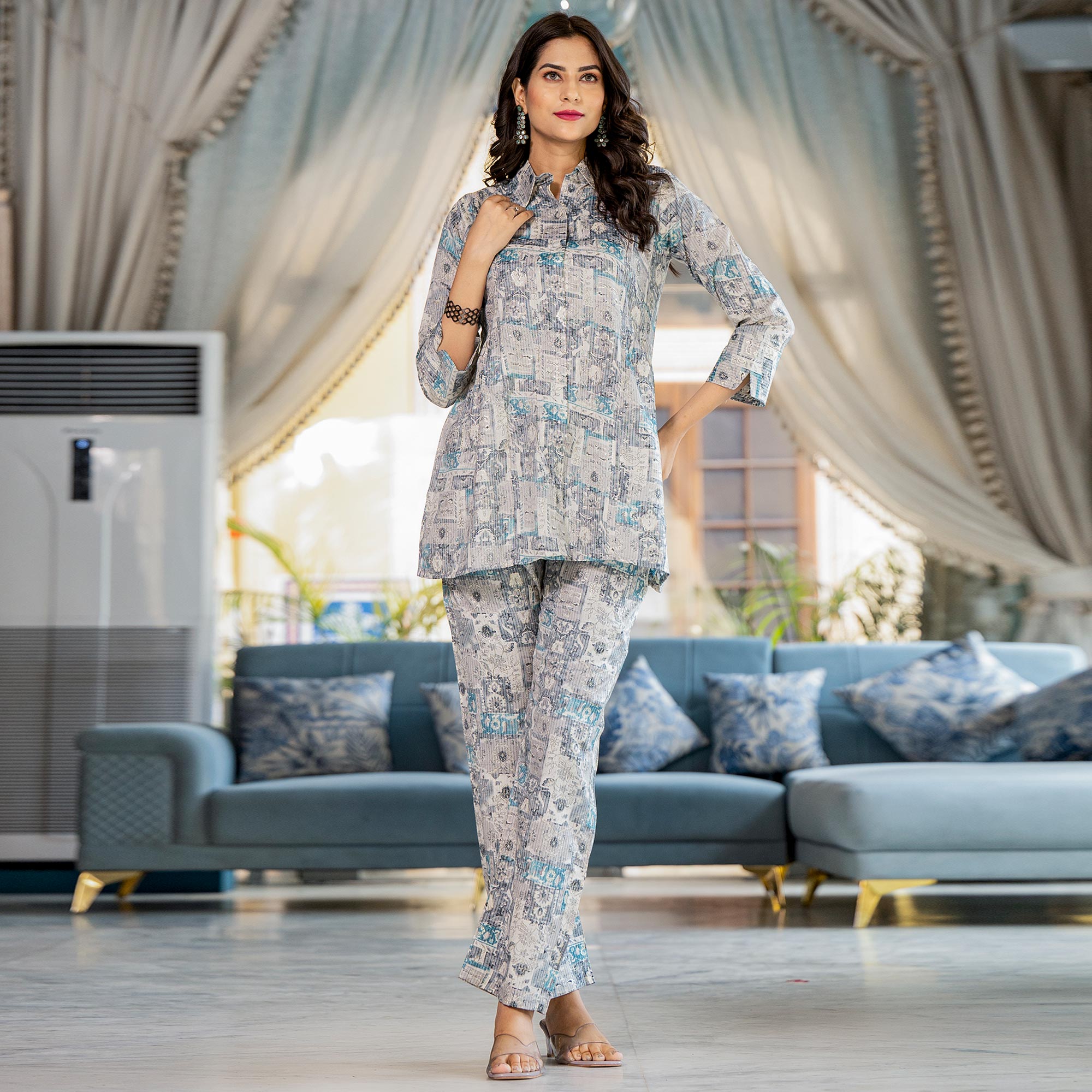 Grey Foil Printed Rayon Co-Ord Set