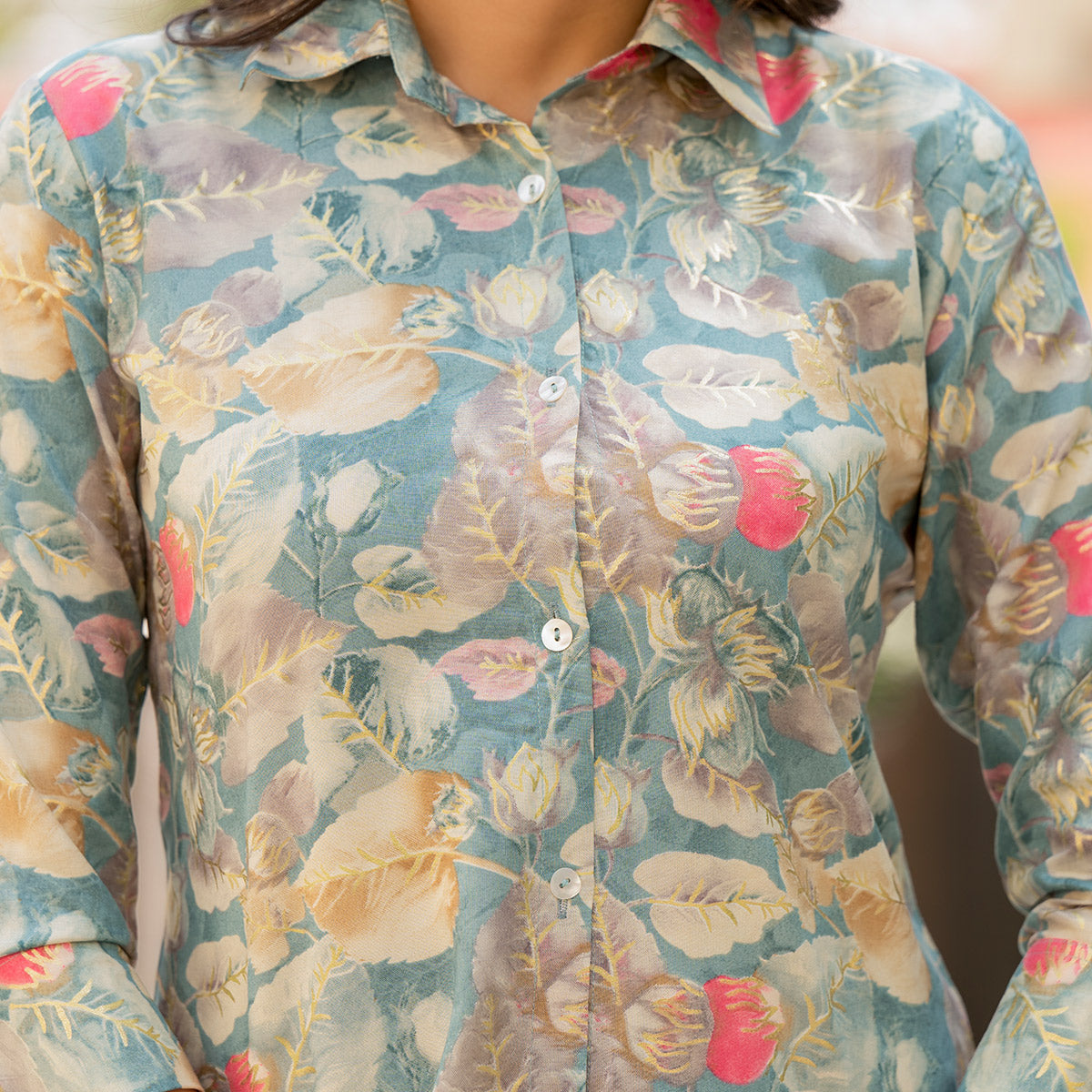 Blue Floral Printed Rayon Top