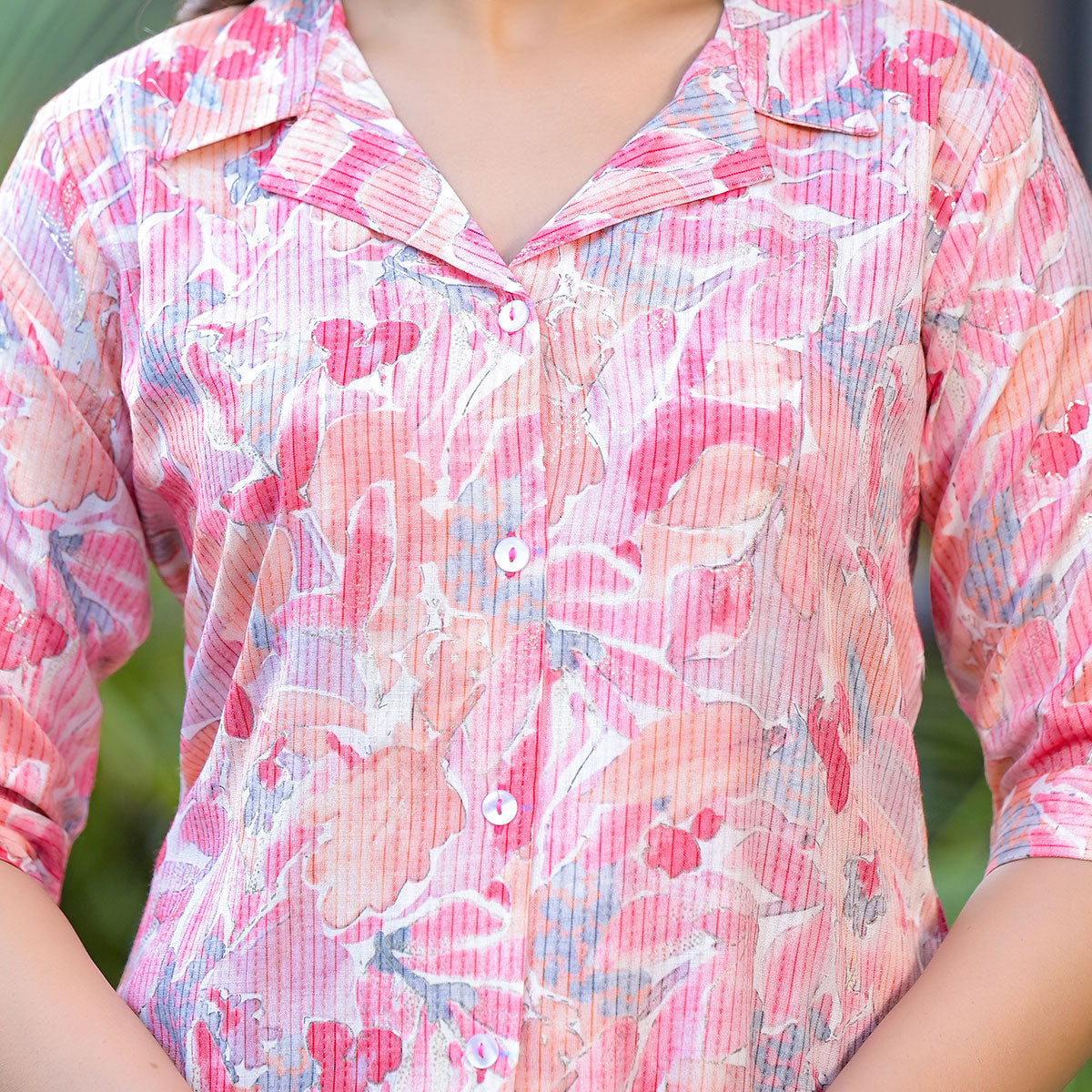 Pink Foil Printed Rayon Top