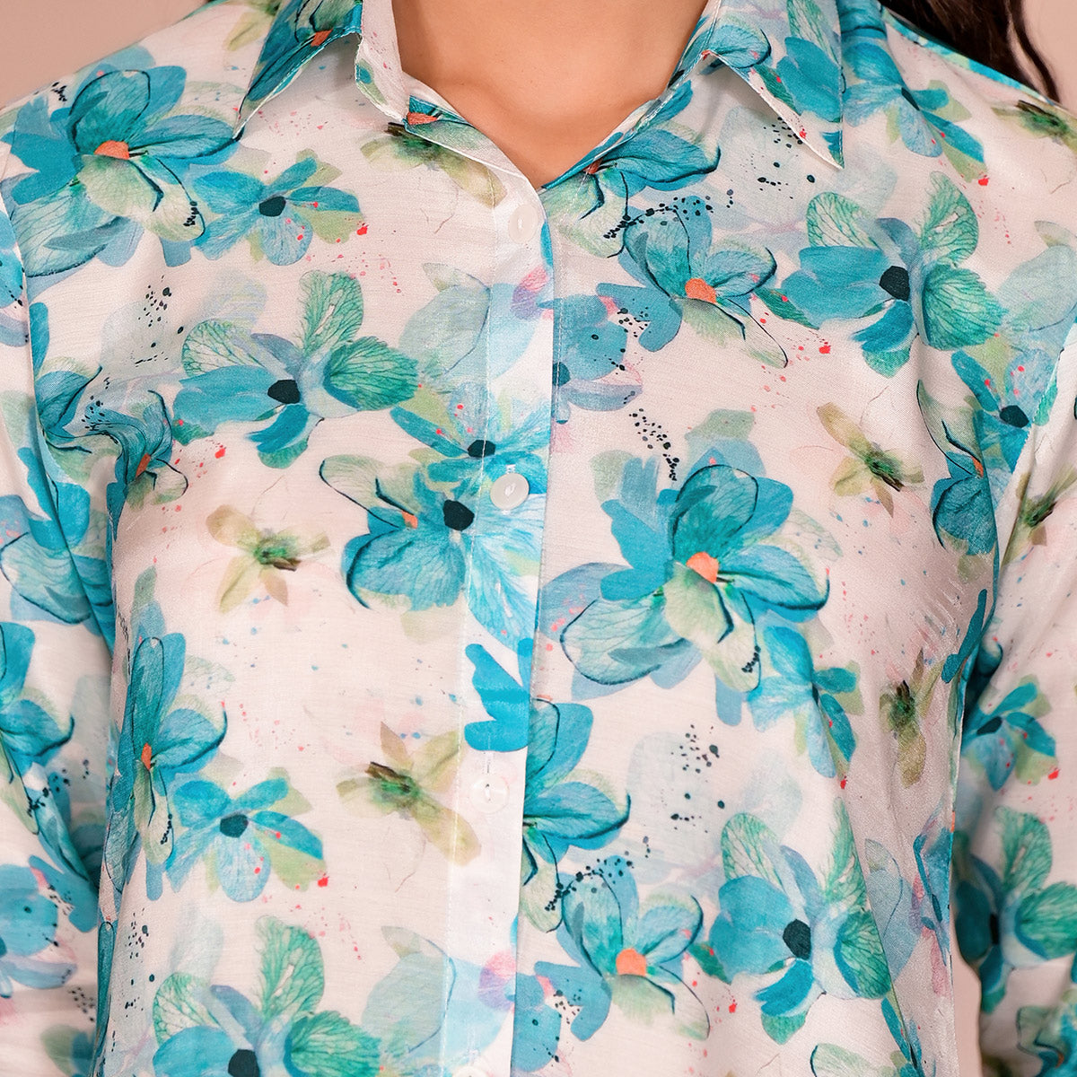 Turquoise Floral Printed Muslin Top