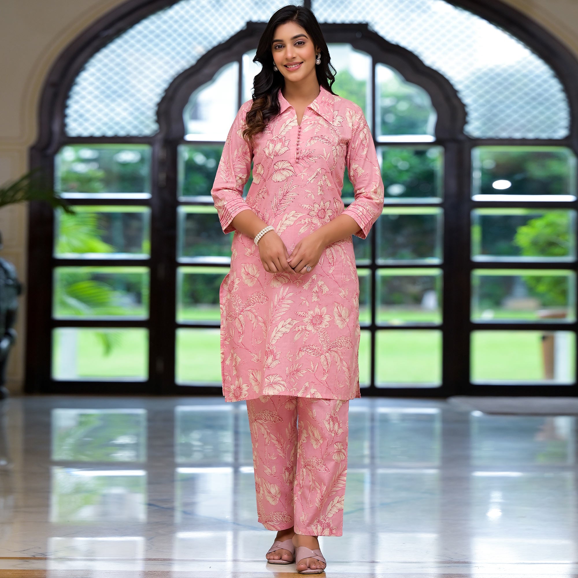 Pink Floral Printed Pure Cotton Co-ord Set