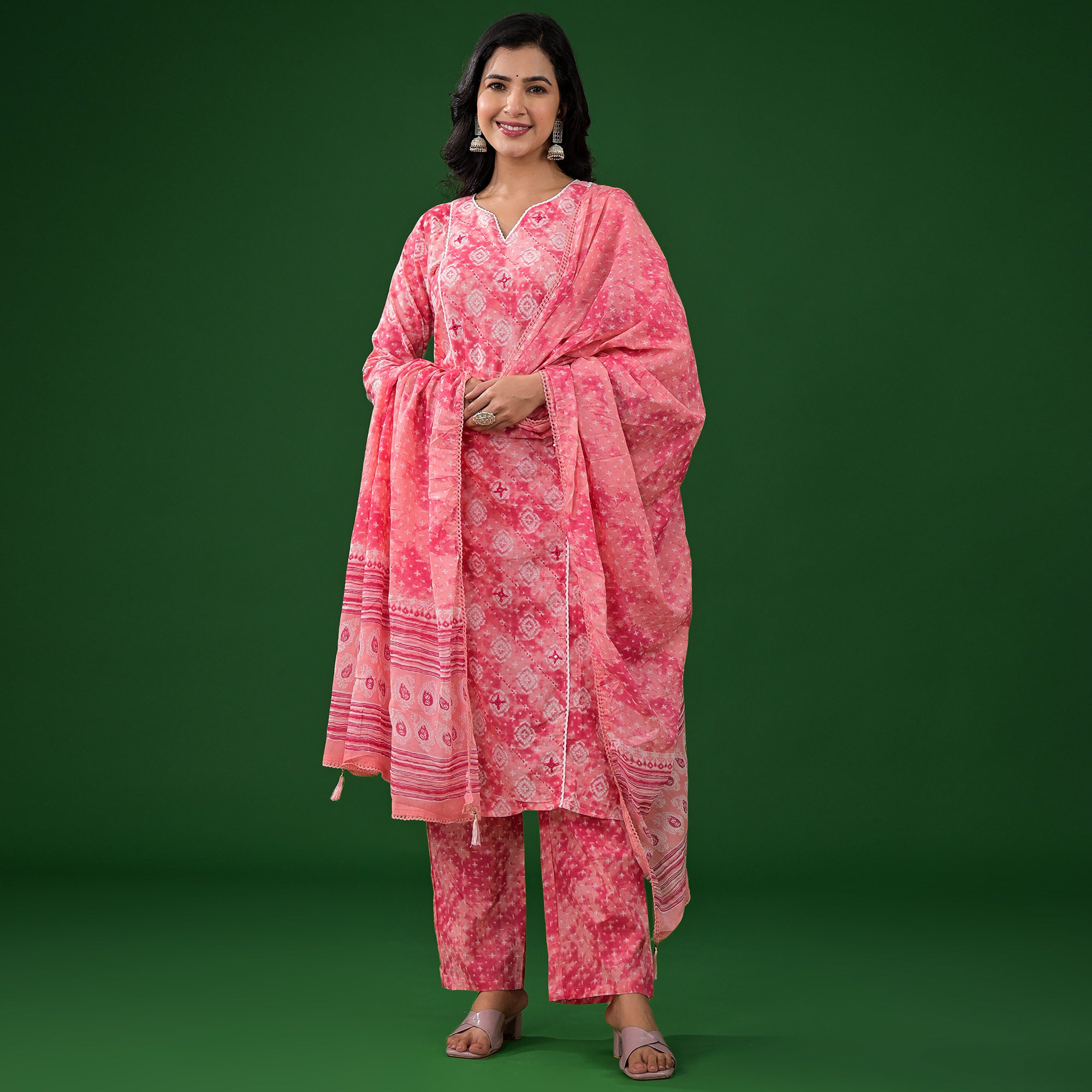 Pink Printed Pure Cotton Straight Salwar Suit