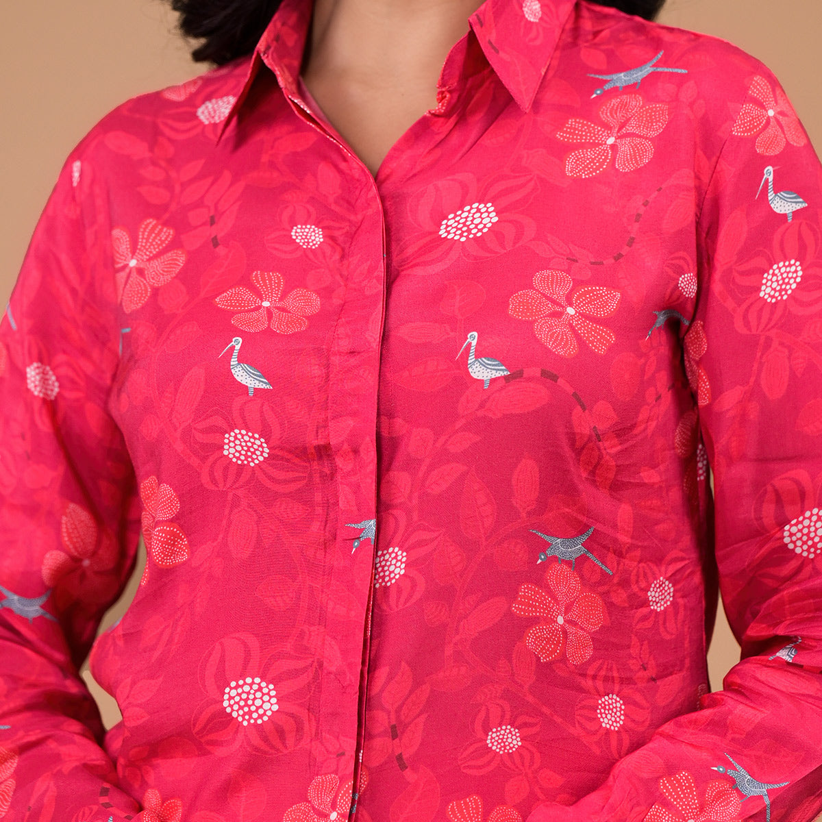 Red Foil Printed Muslin Shirt