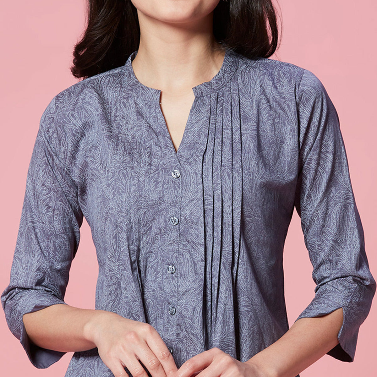 Grey Printed Pure Cotton A-Line Top