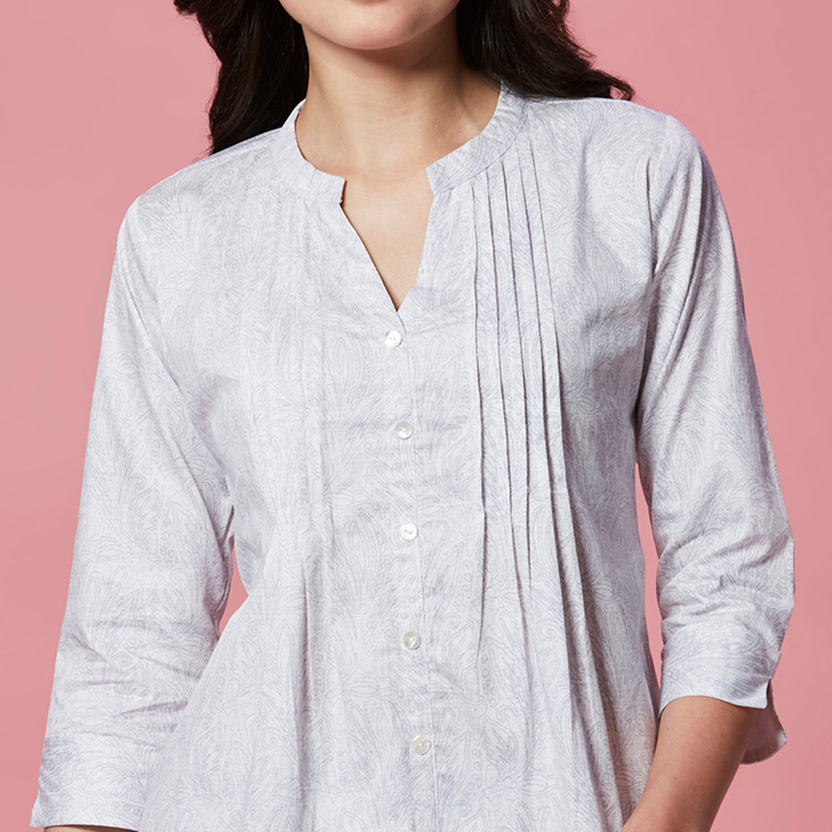 White Printed Pure Cotton A-Line Top