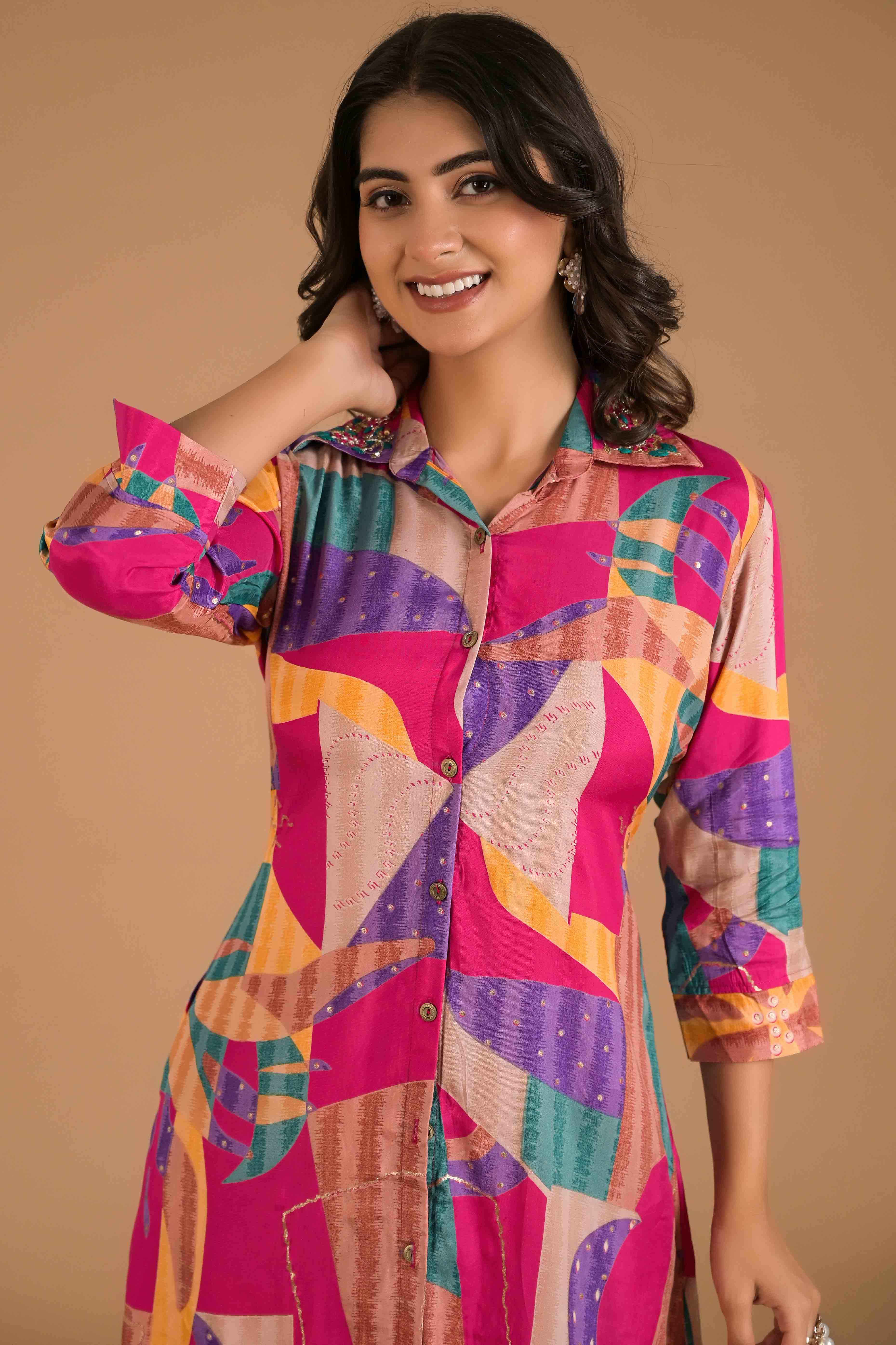 Multicolor Abstract Printed Muslin Co-Ord Set