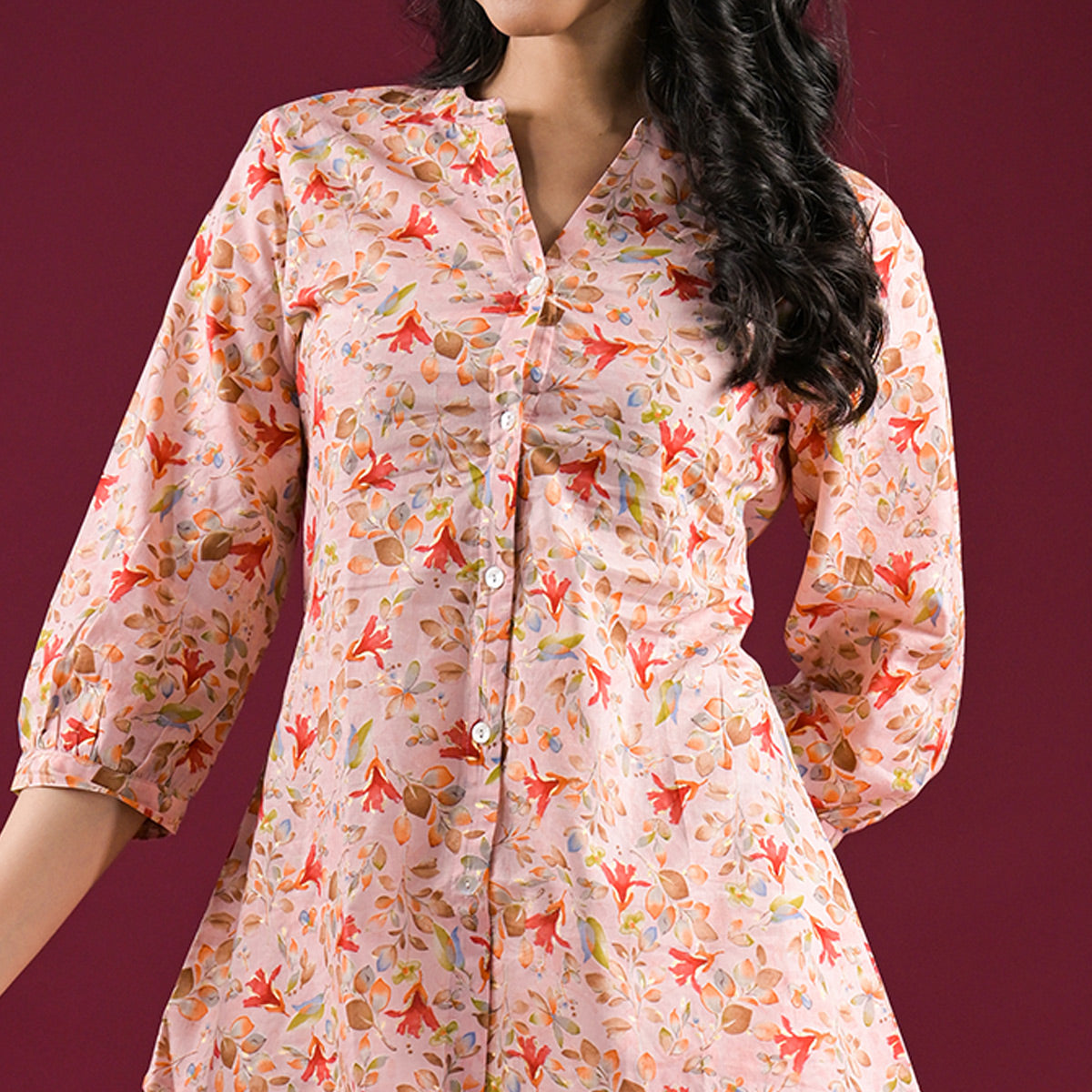 Peach Floral Printed Pure Cotton Top