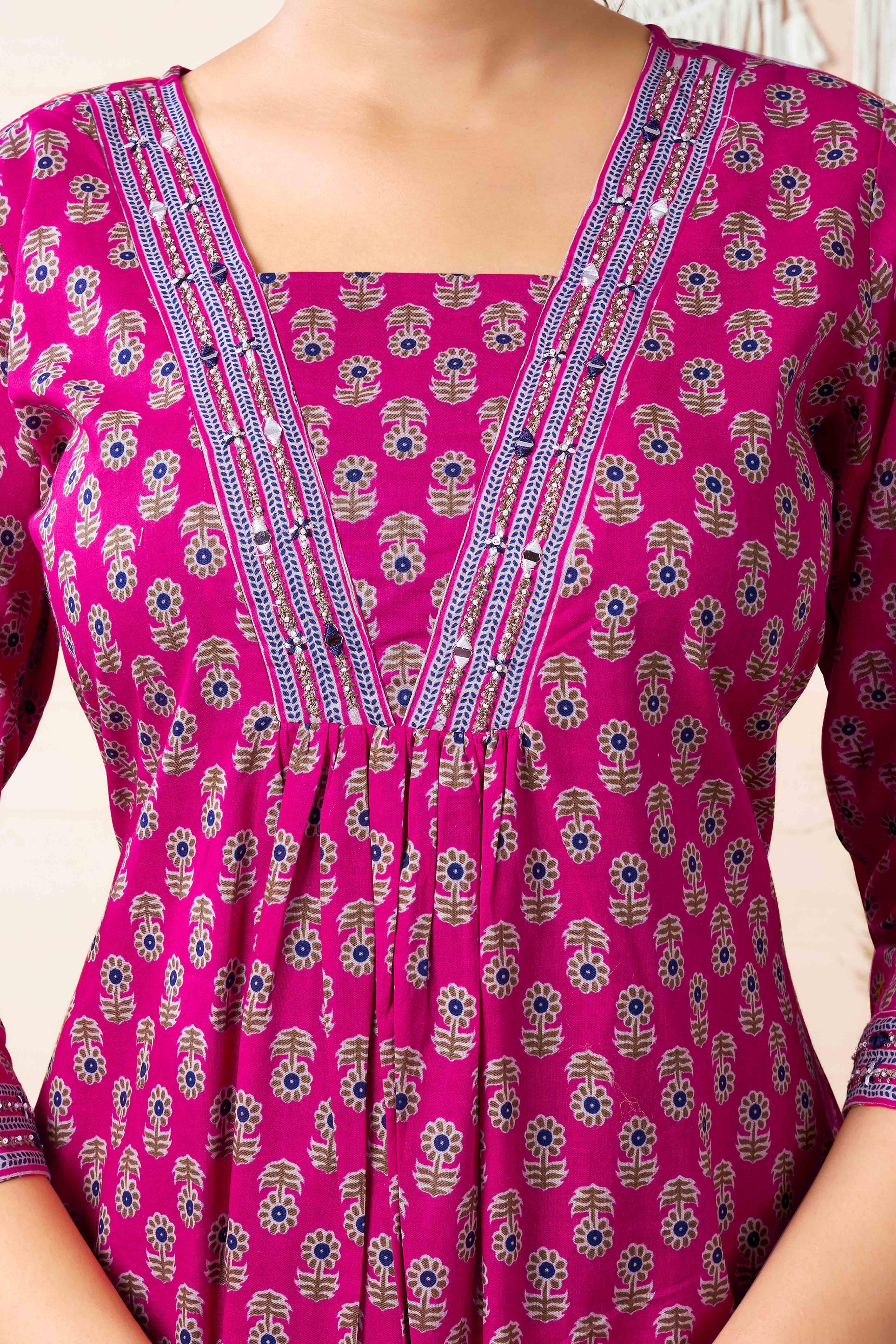 Pink Floral Printed Pure Cotton A-Line Salwar Suit