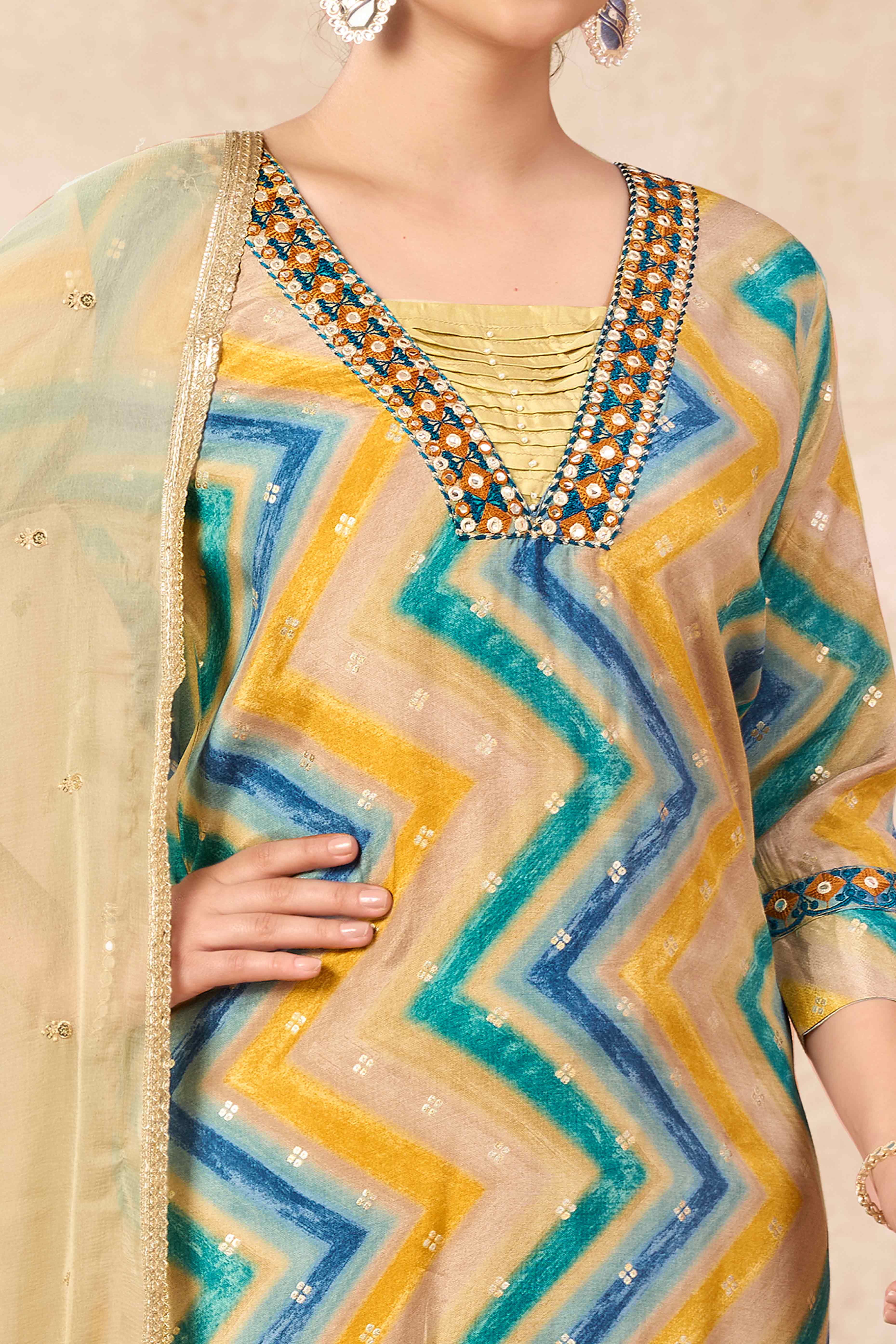 Morpich Embroidery With Printed Muslin Straight Salwar Suit