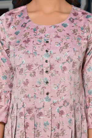 Light Purple Floral Foil Printed Rayon A-Line Top