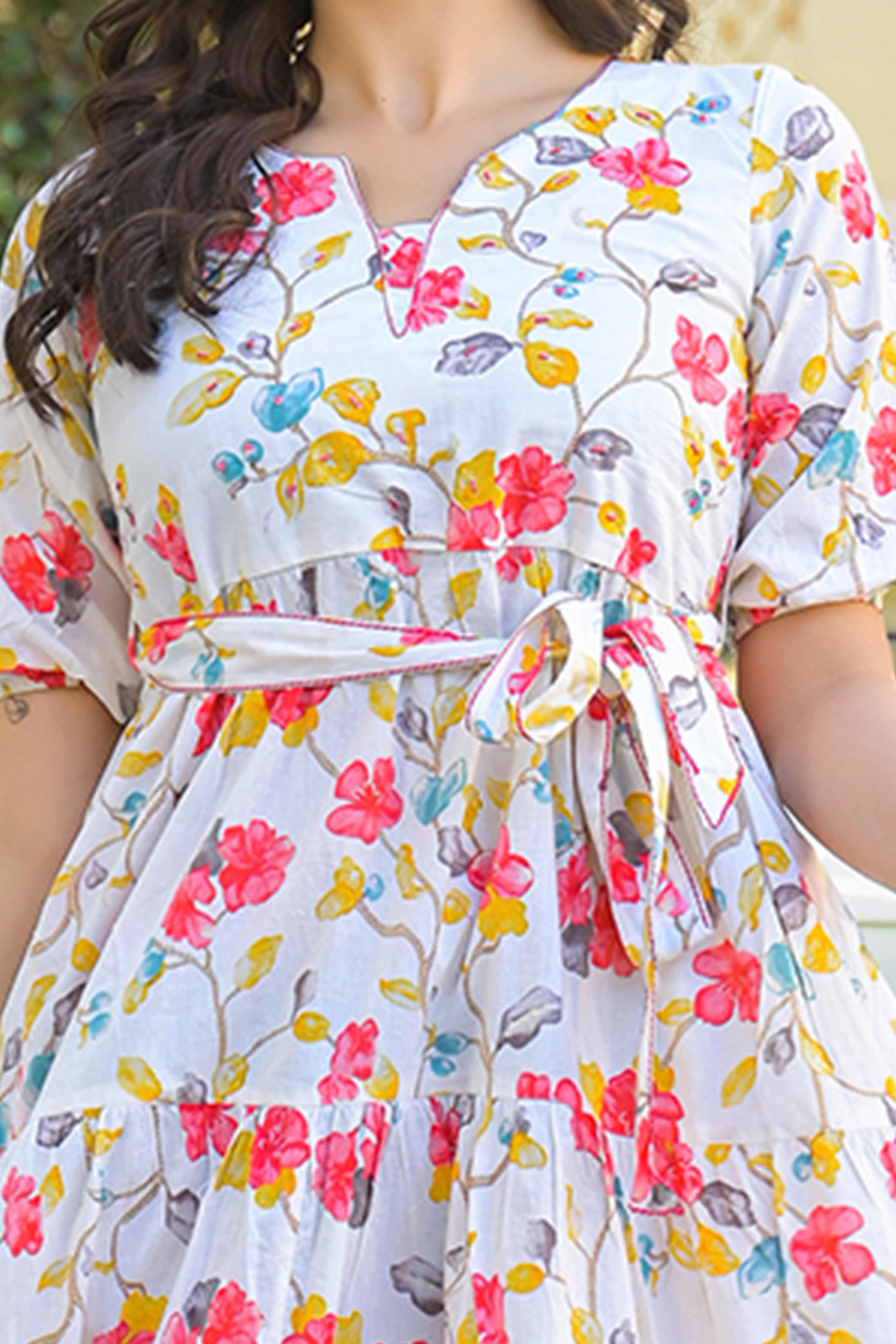 Pink Floral Printed Pure Cotton Maxi Dress