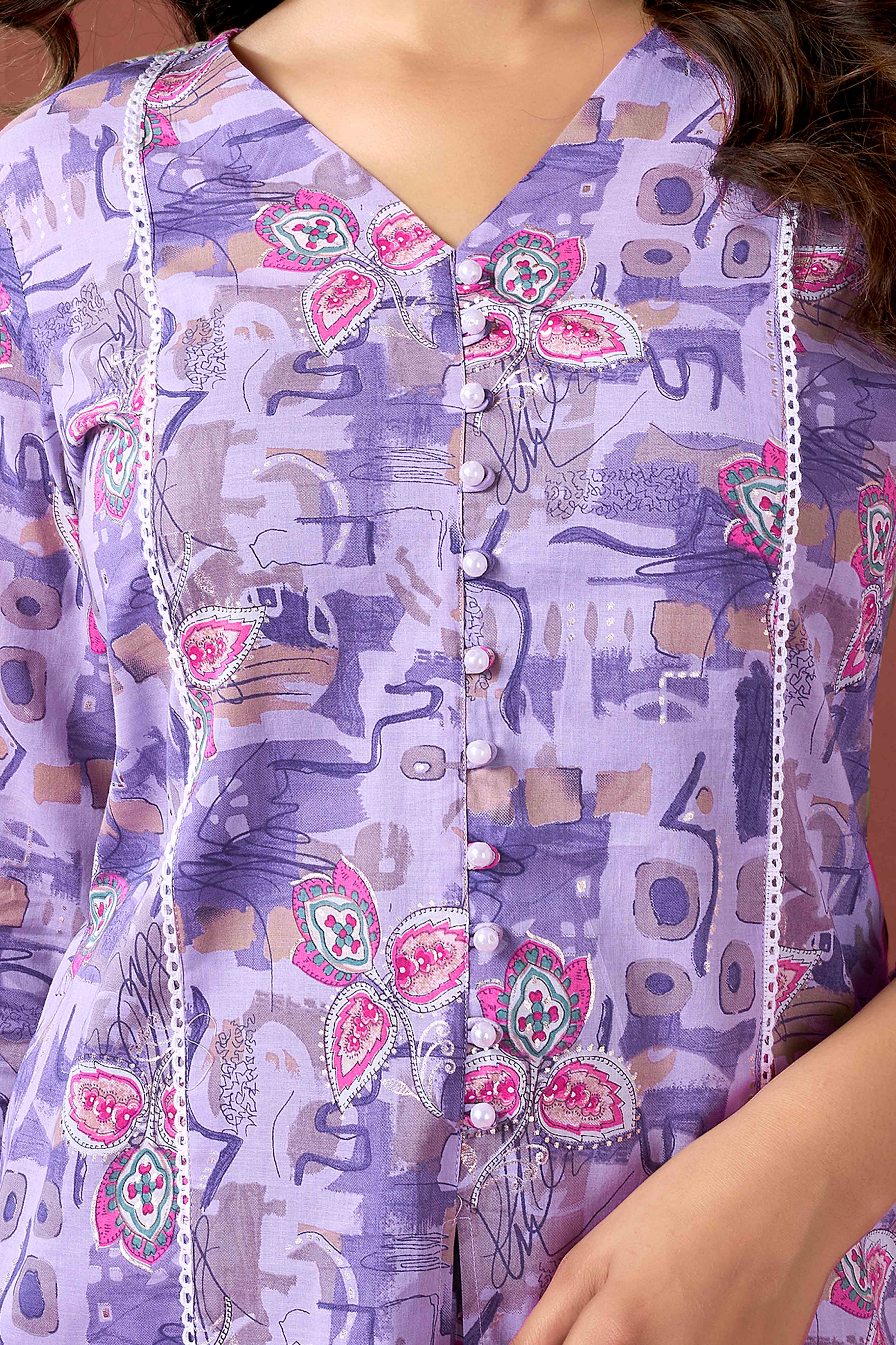 Plum Purple Floral Printed Pure Cotton Co-ord Set