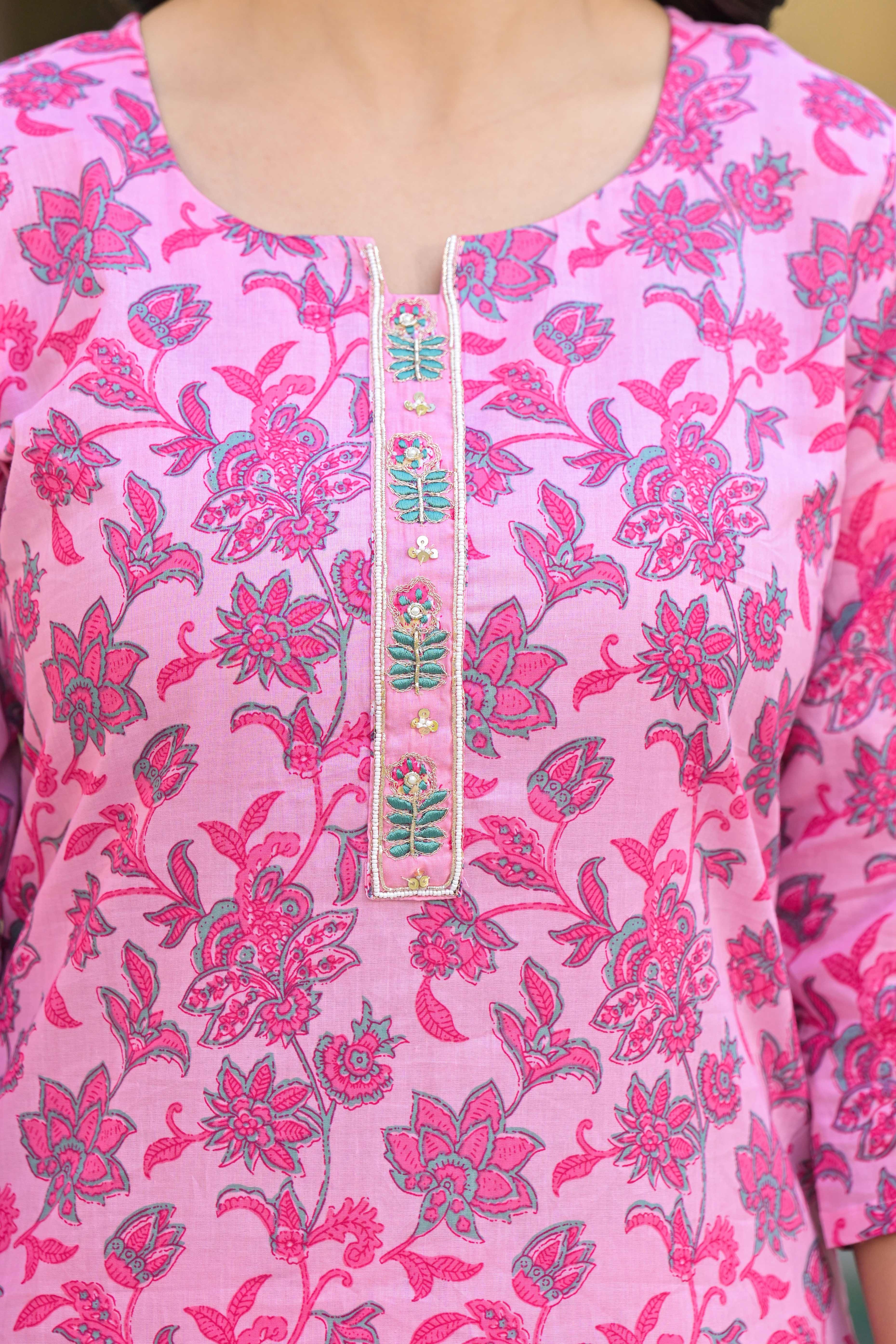 Blush Pink Floral Printed Pure Cotton Straight Salwar Suit