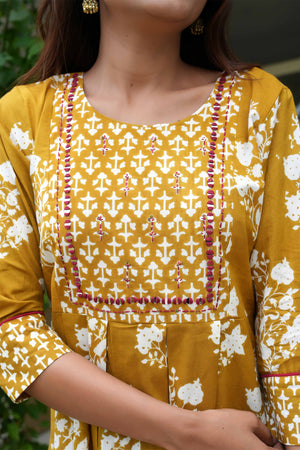 Radiant Mustard A Line Suit Adorned with Mirror & Sequin Embroidery Elegance