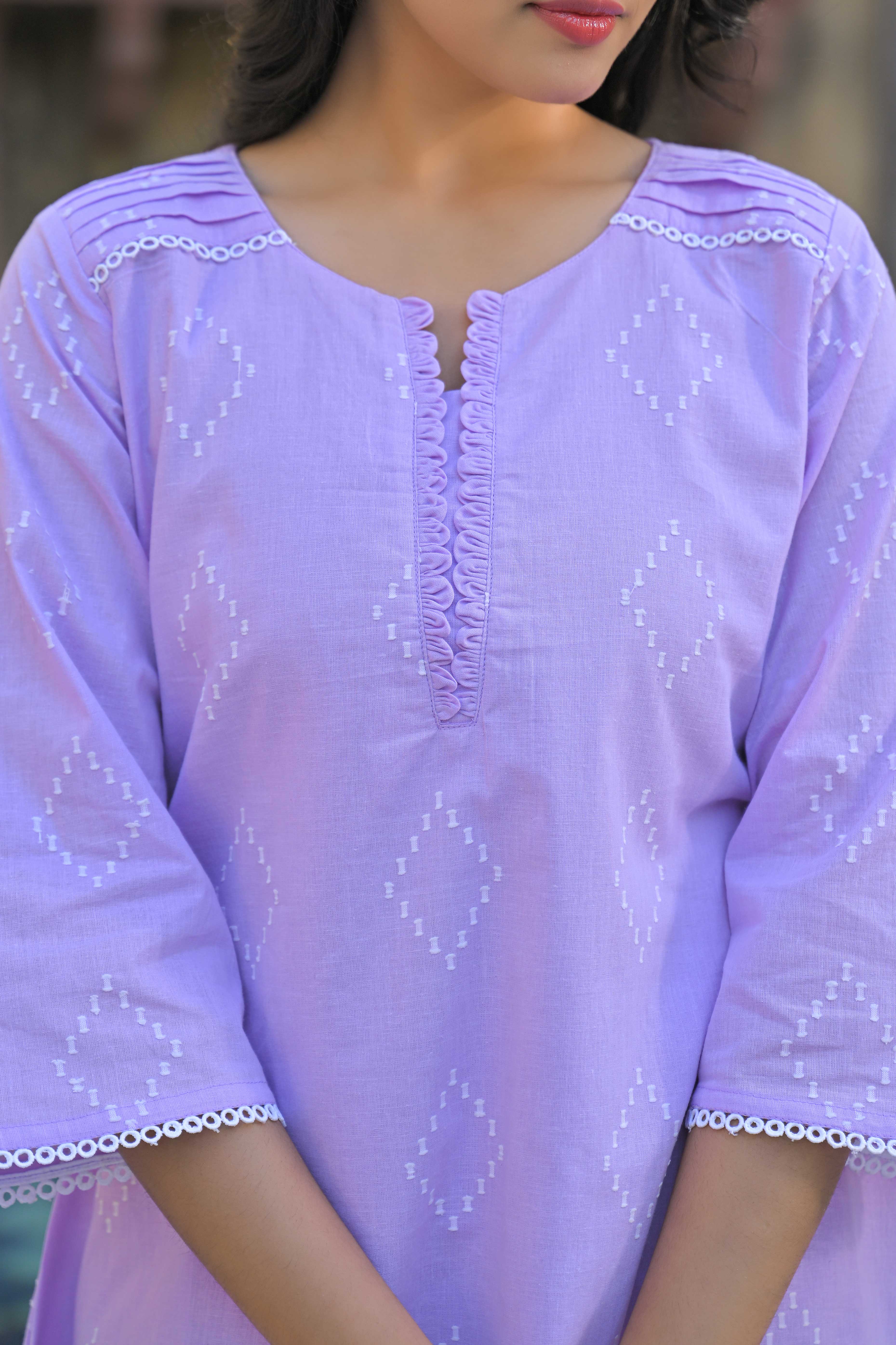 Purple Weaving Pure Cotton A-Line Co-Ord Set