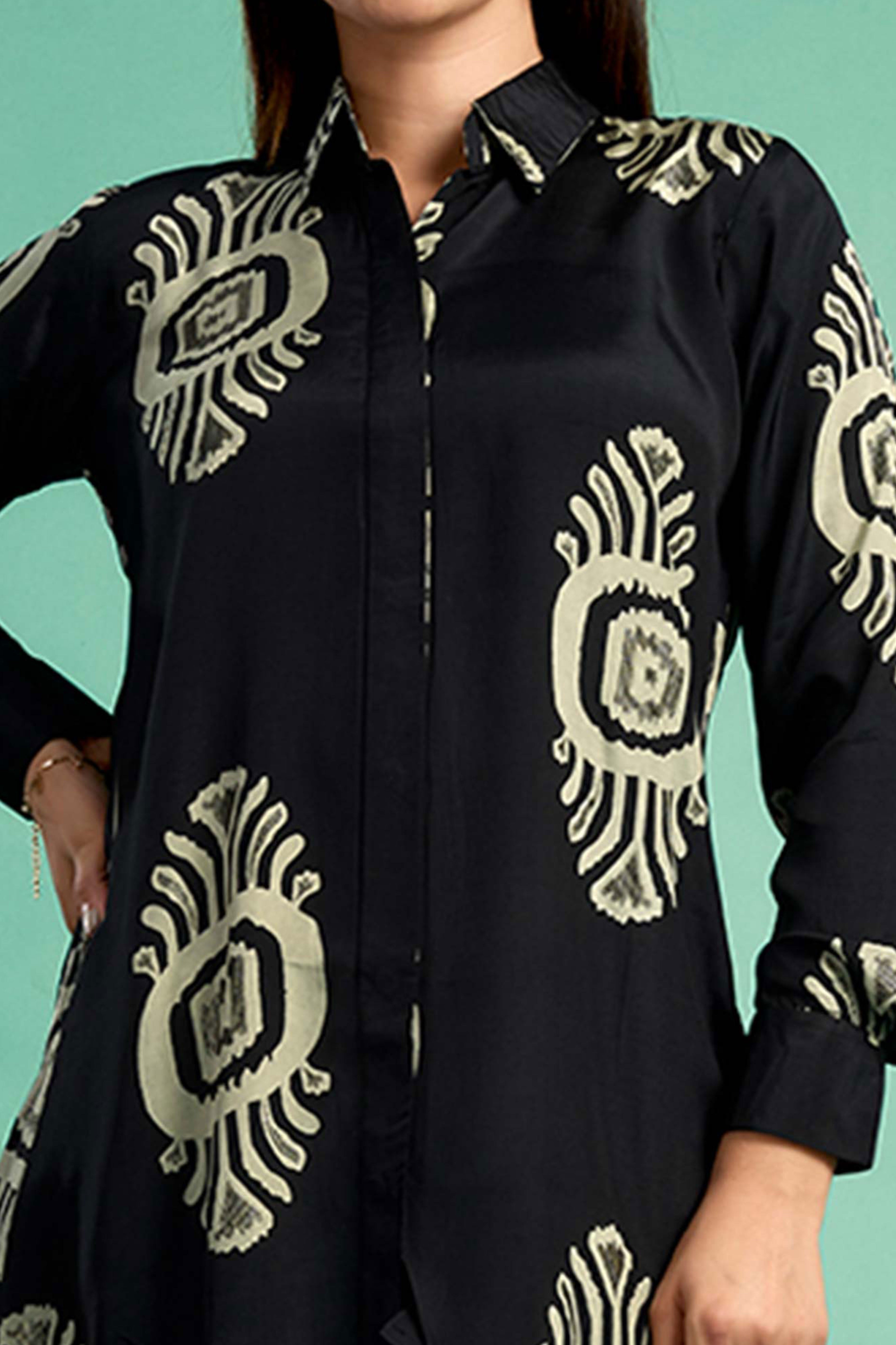 Black Floral Printed Muslin Straight Top