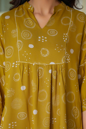 Casual Chic Rayon Mustard A-Line Top with Abstract Motif