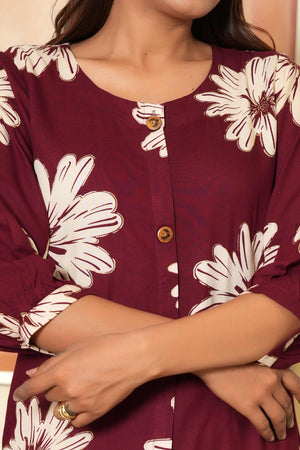 Maroon Printed Rayon Kurti in Flattering A-Line Fit