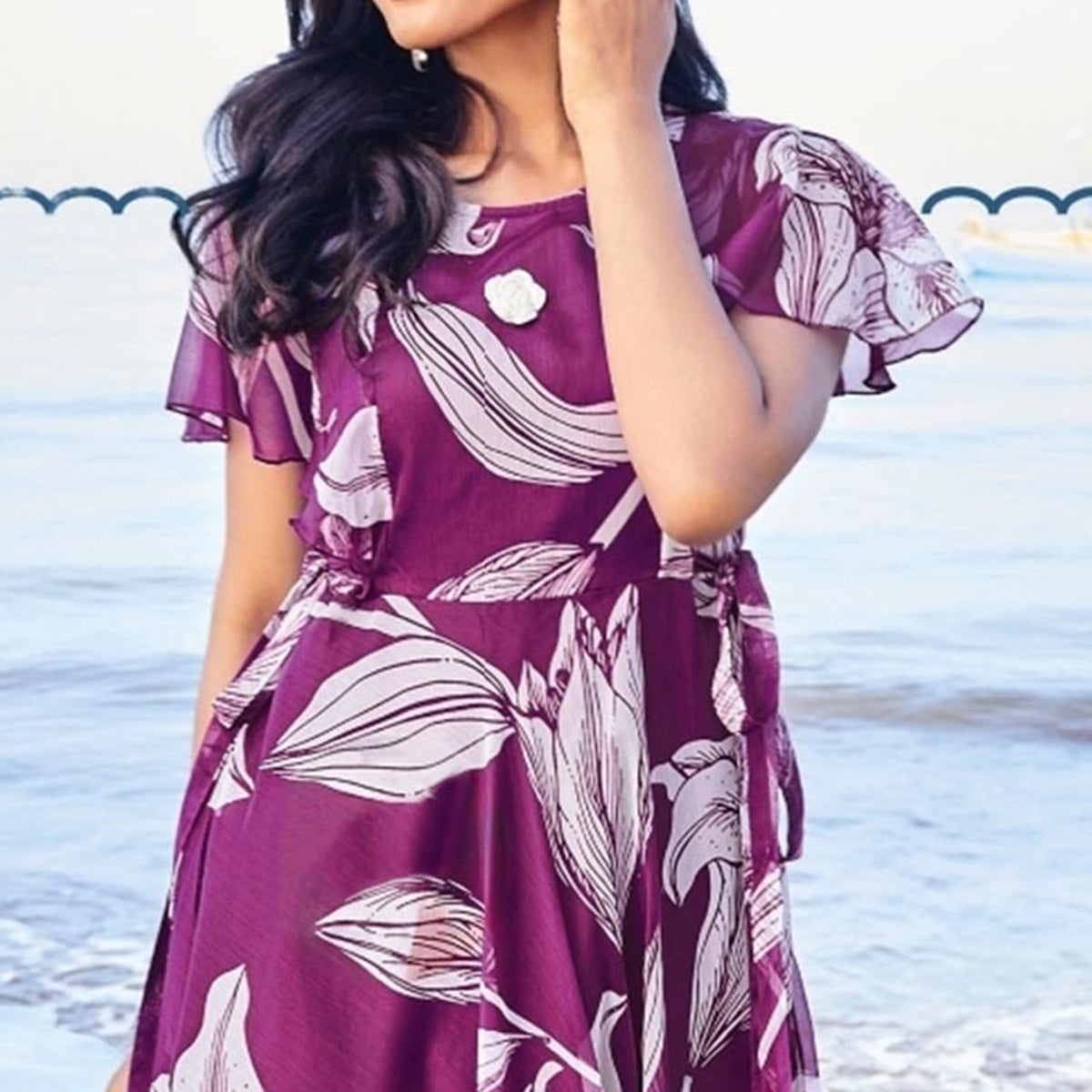 Purple Digital Floral Printed Chiffon Maxi Dress