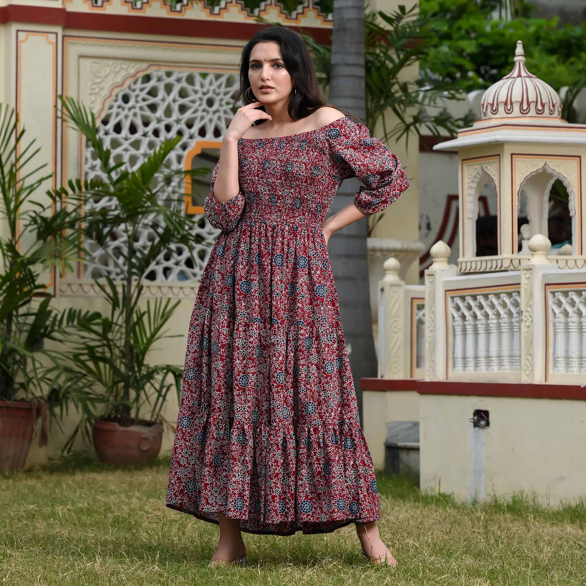 Red Floral Printed Pure Cotton Dress