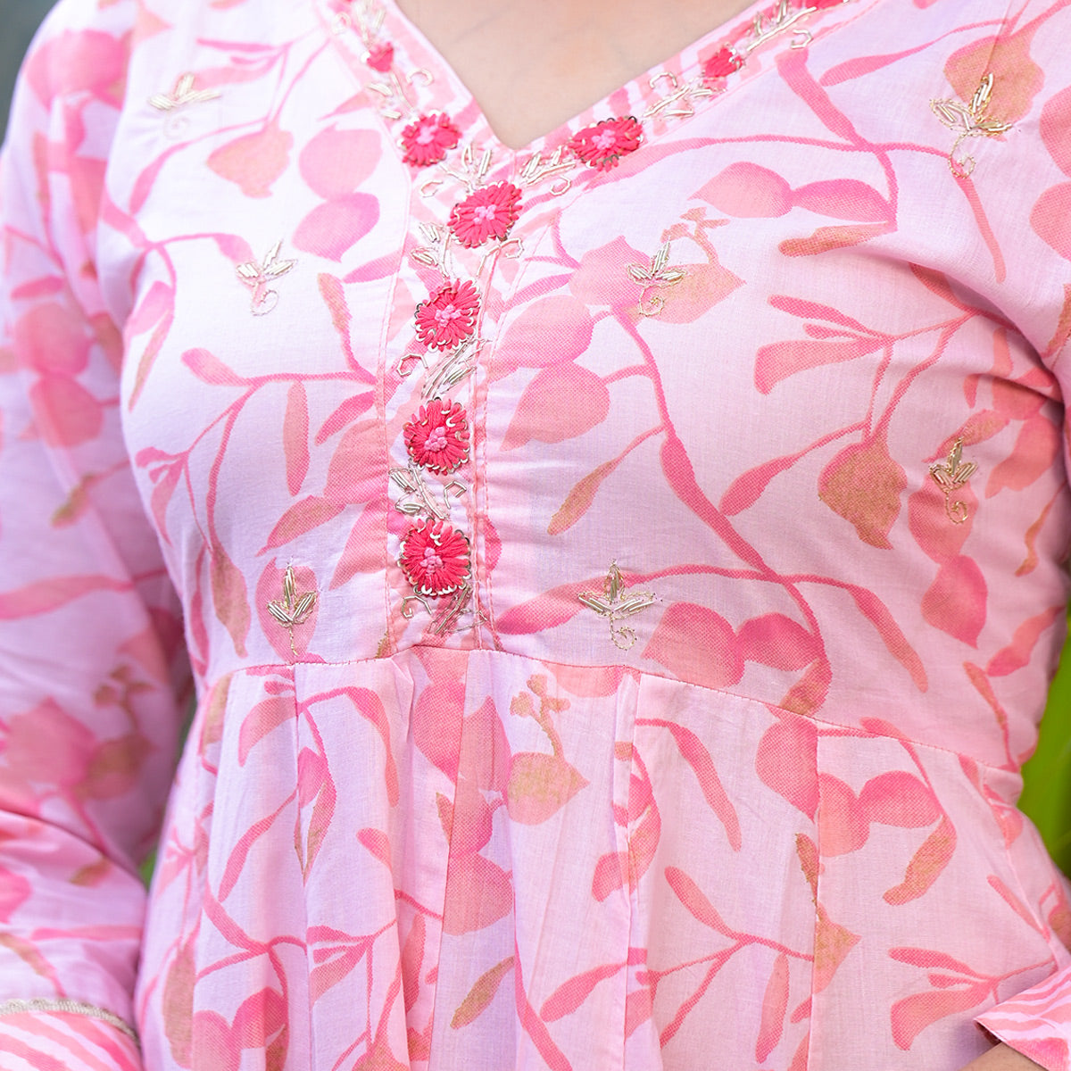 Peach Printed Pure Cotton A-Line Salwar Suit