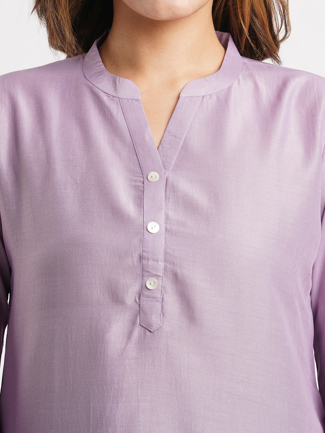 Lavender Solid Poly Chinon Straight Top