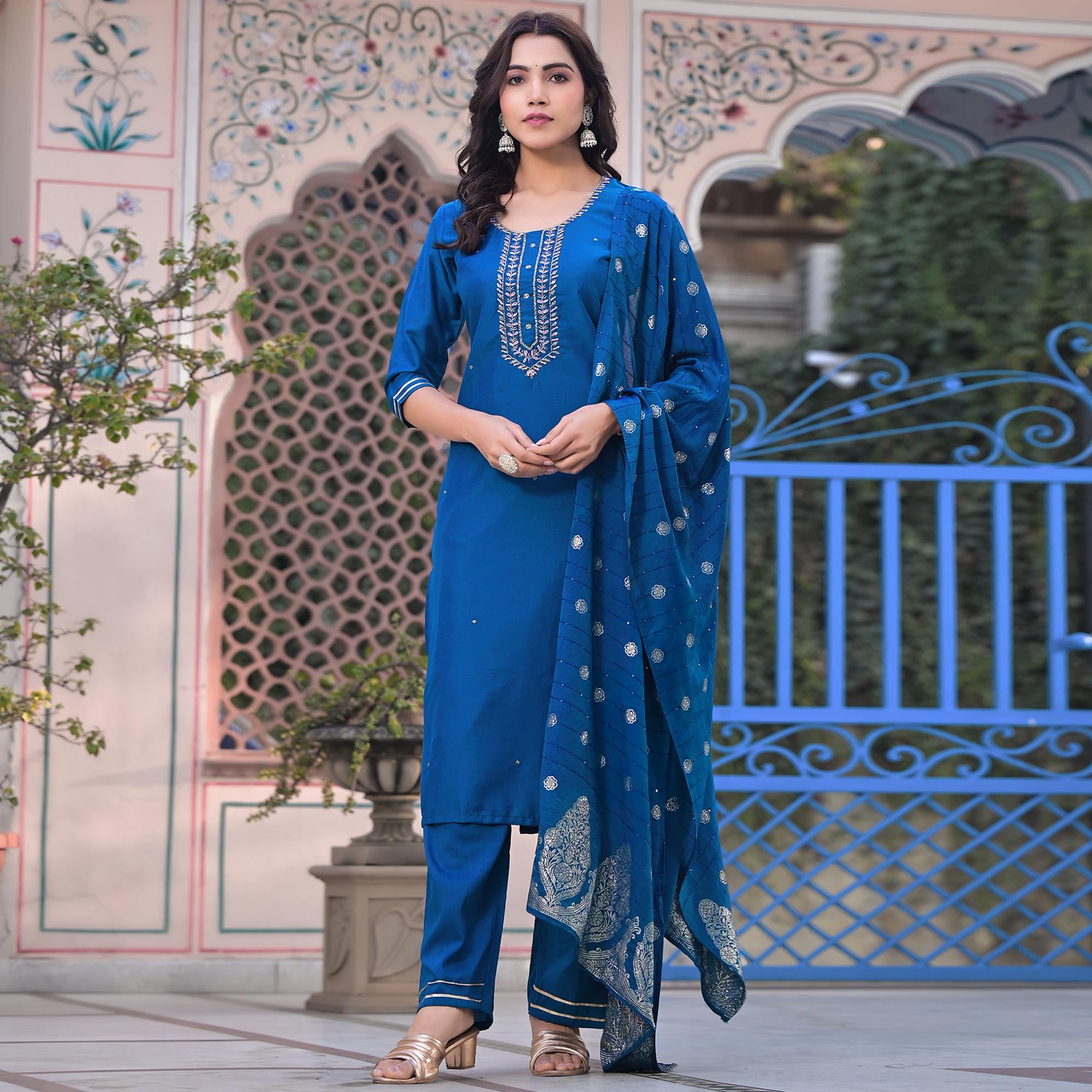 Morpich Embroidered Chinon Salwar Suit With Handcrafted