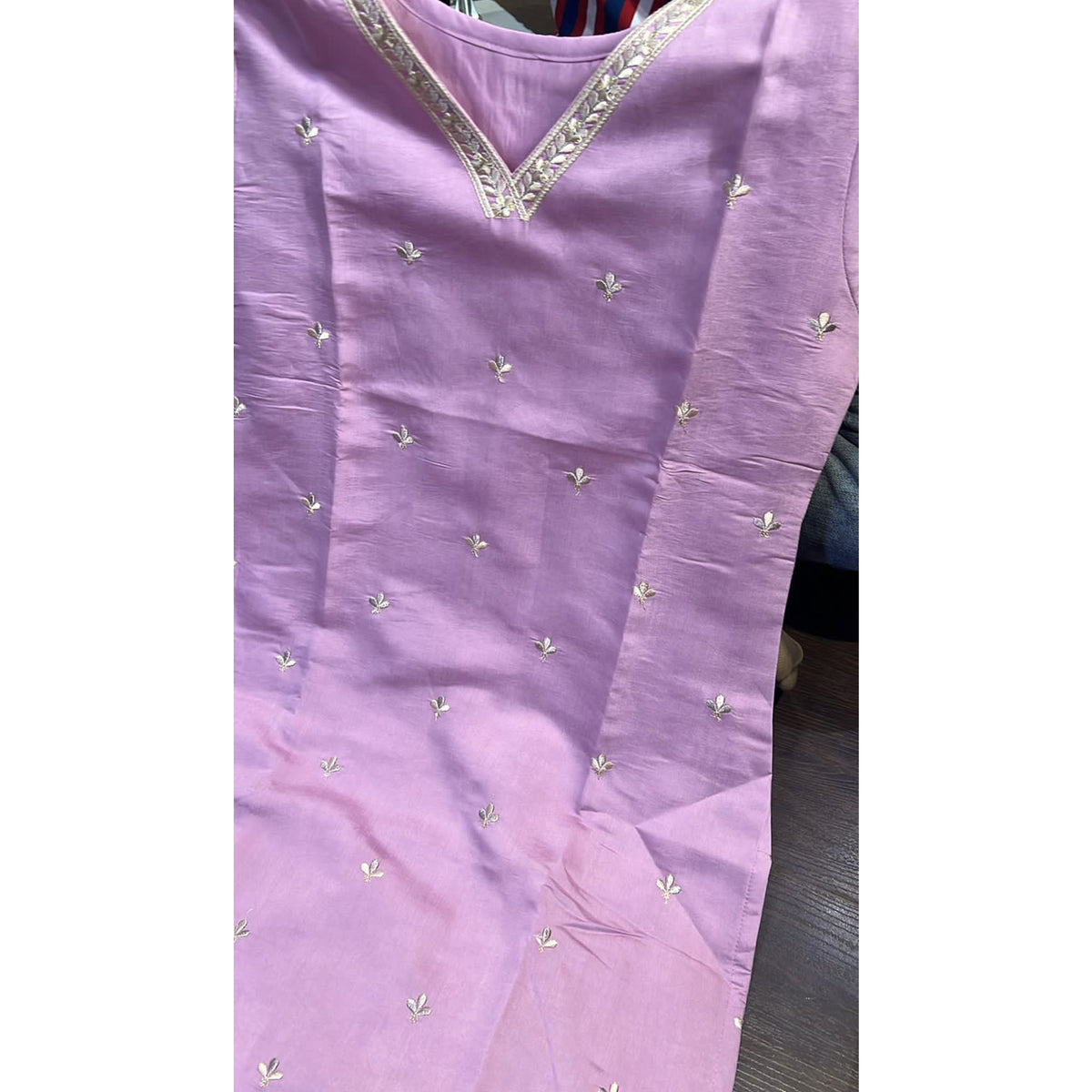 Lavender Embroidered Pure Silk Straight Salwar Suit