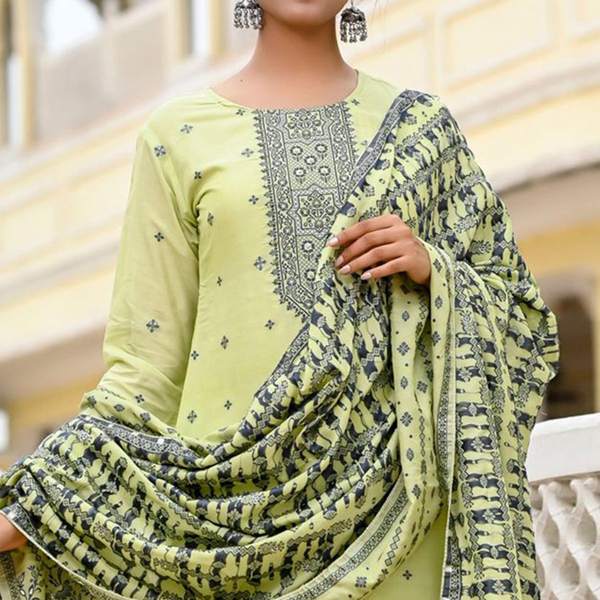 Green Floral Woven Viscose Salwar Suit