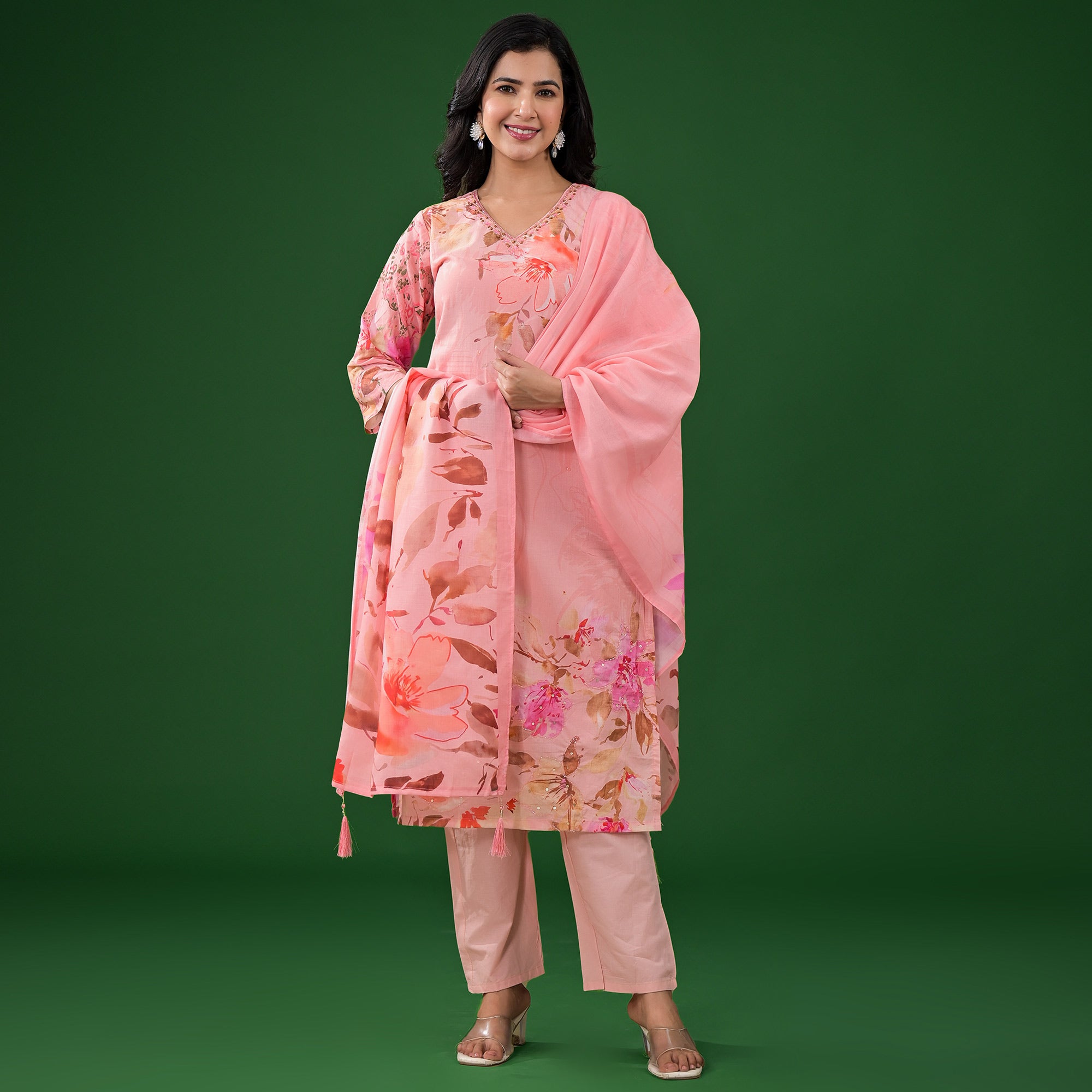 Pink Floral Printed Pure Cotton Salwar Suit