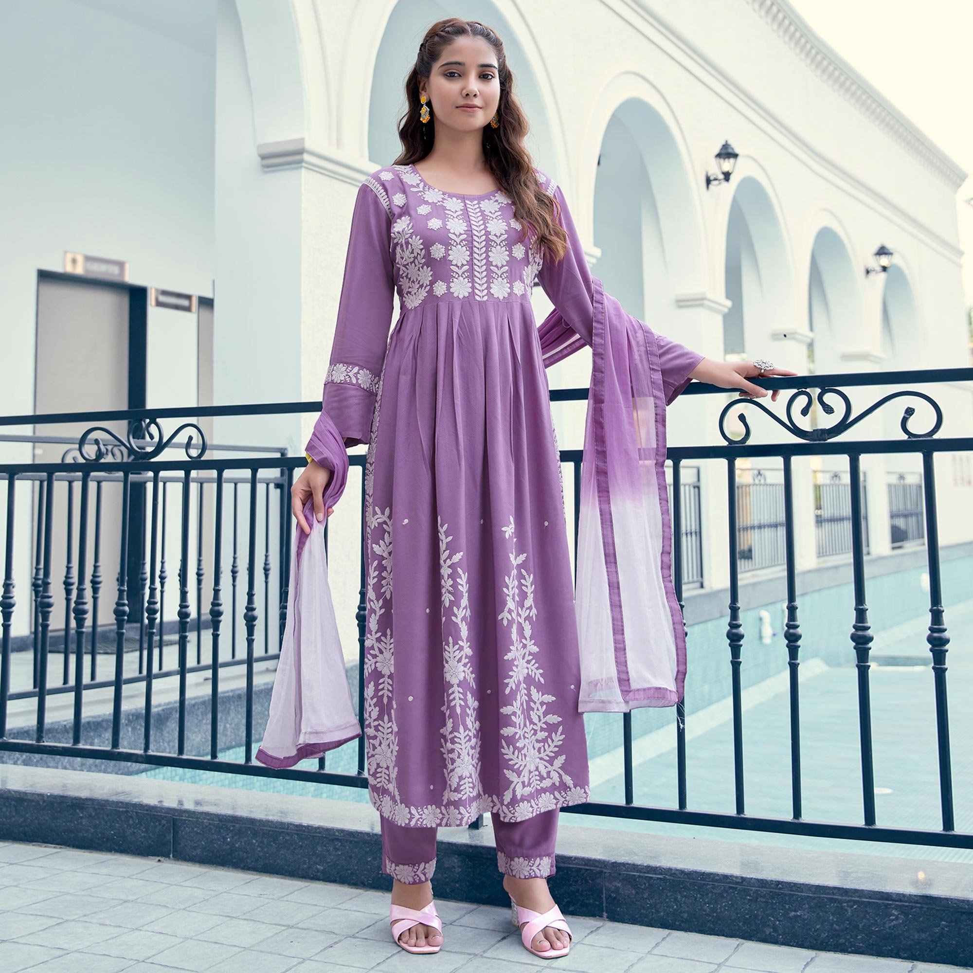 Purple Embroidered Rayon Salwar suit