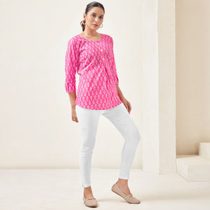 Pink Floral Printed Pure Cotton Top
