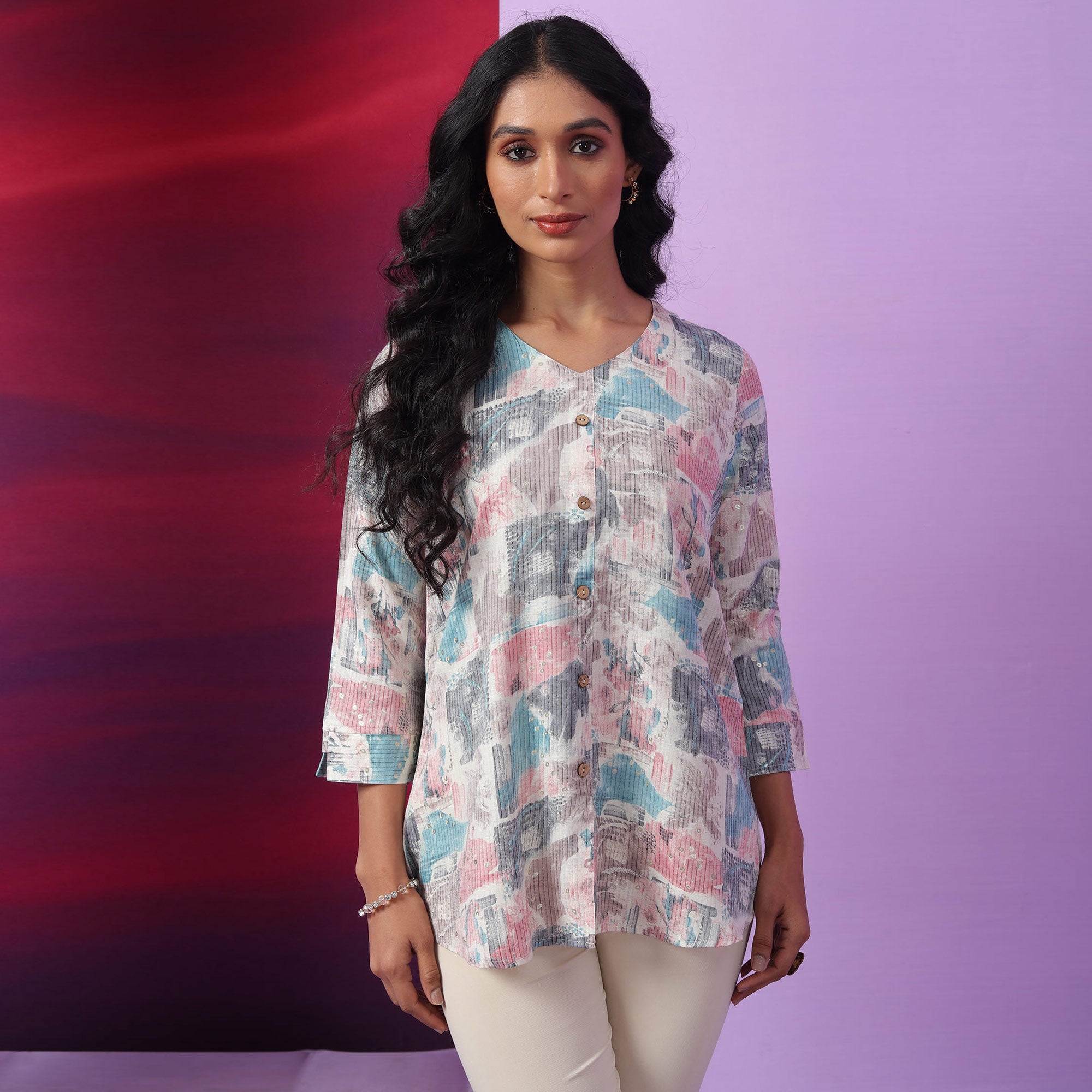 Blue Printed Pure Cotton Top