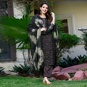 Black Foil Printed Rayon Suit