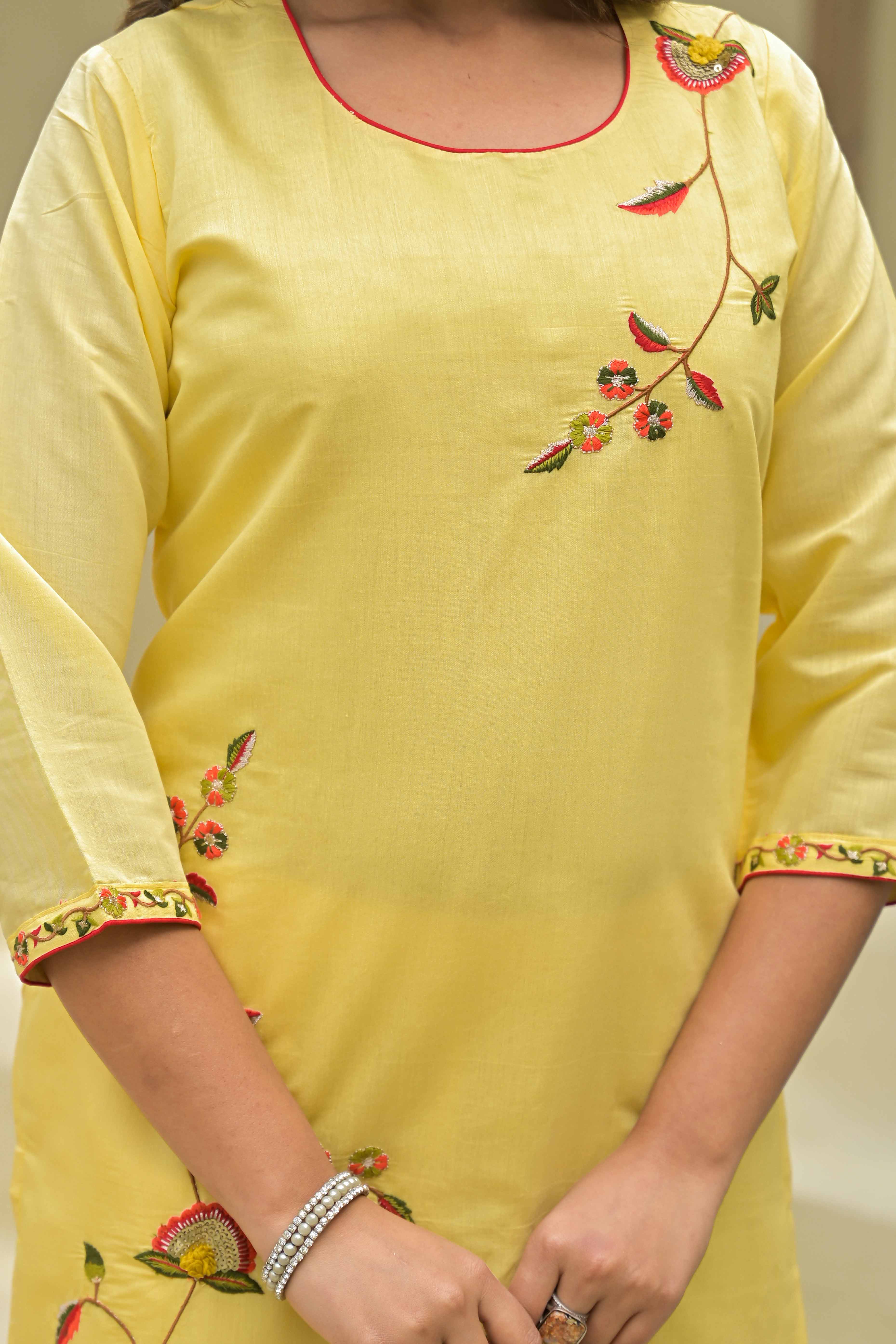 Yellow Thread Work Embroidered Chanderi Silk Salwar Suit