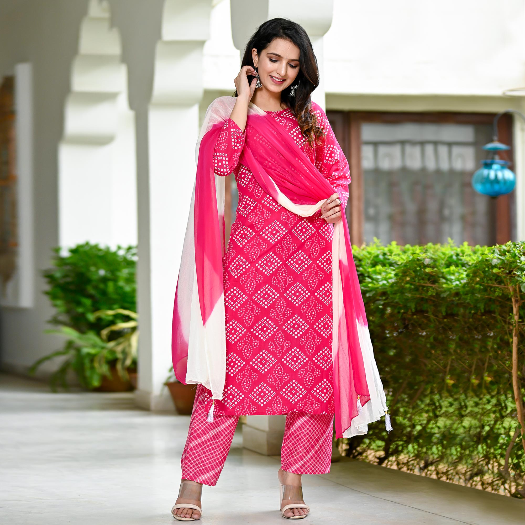 Pink Bandhani Printed Pure Cotton Salwar Suit