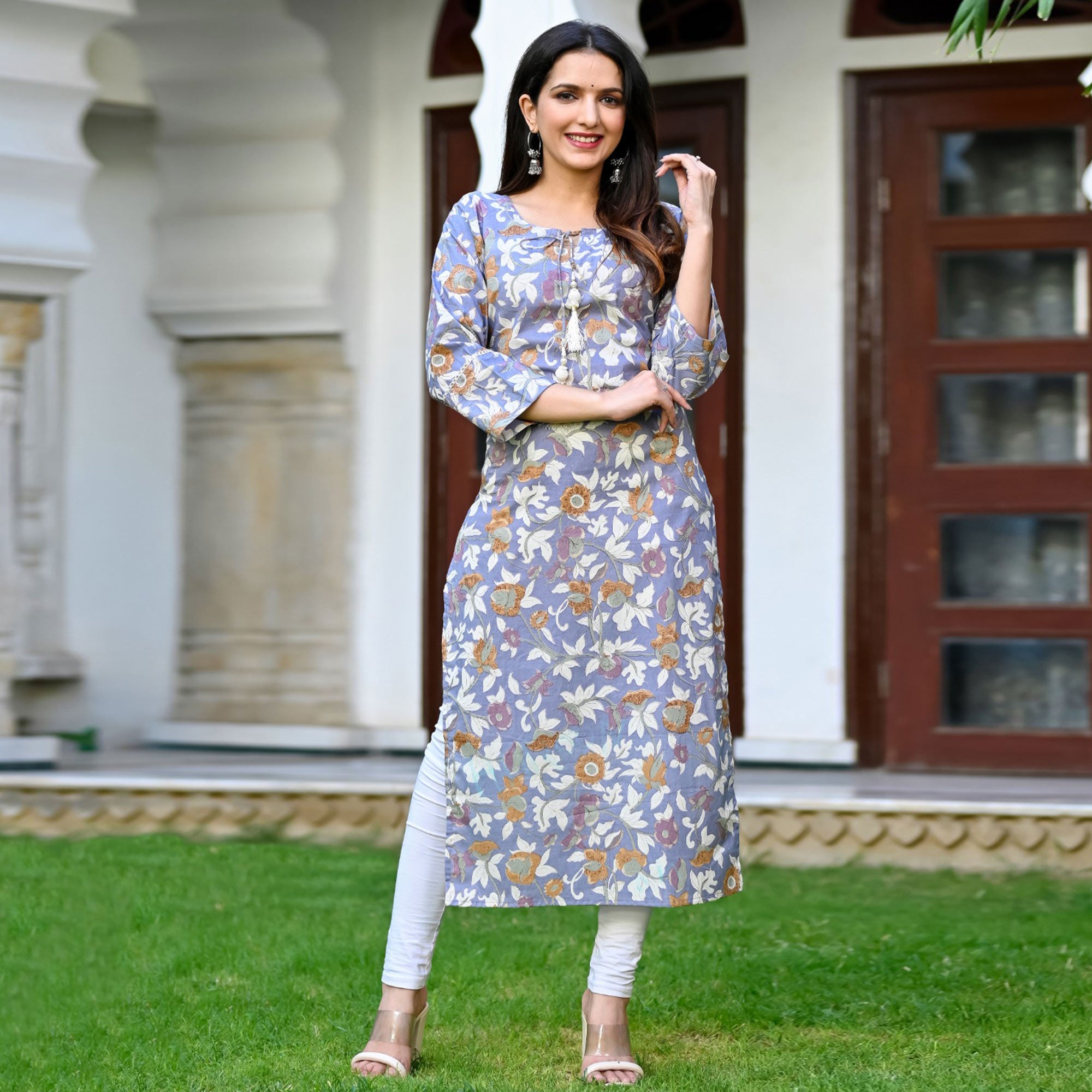 Purple Floral Printed Pure Cotton Kurti