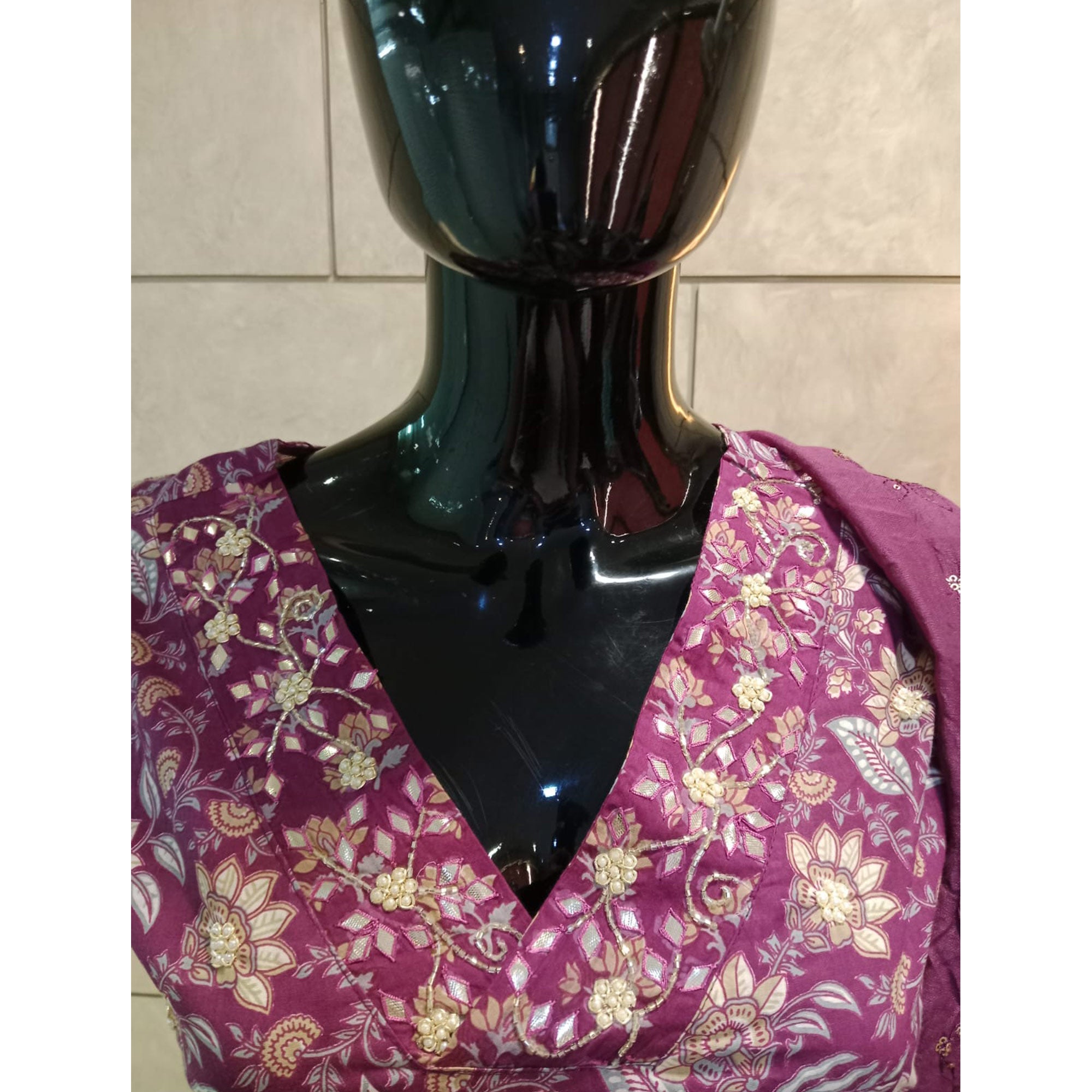 Purple Floral Printed Pure Cotton A-Line Salwar Suit