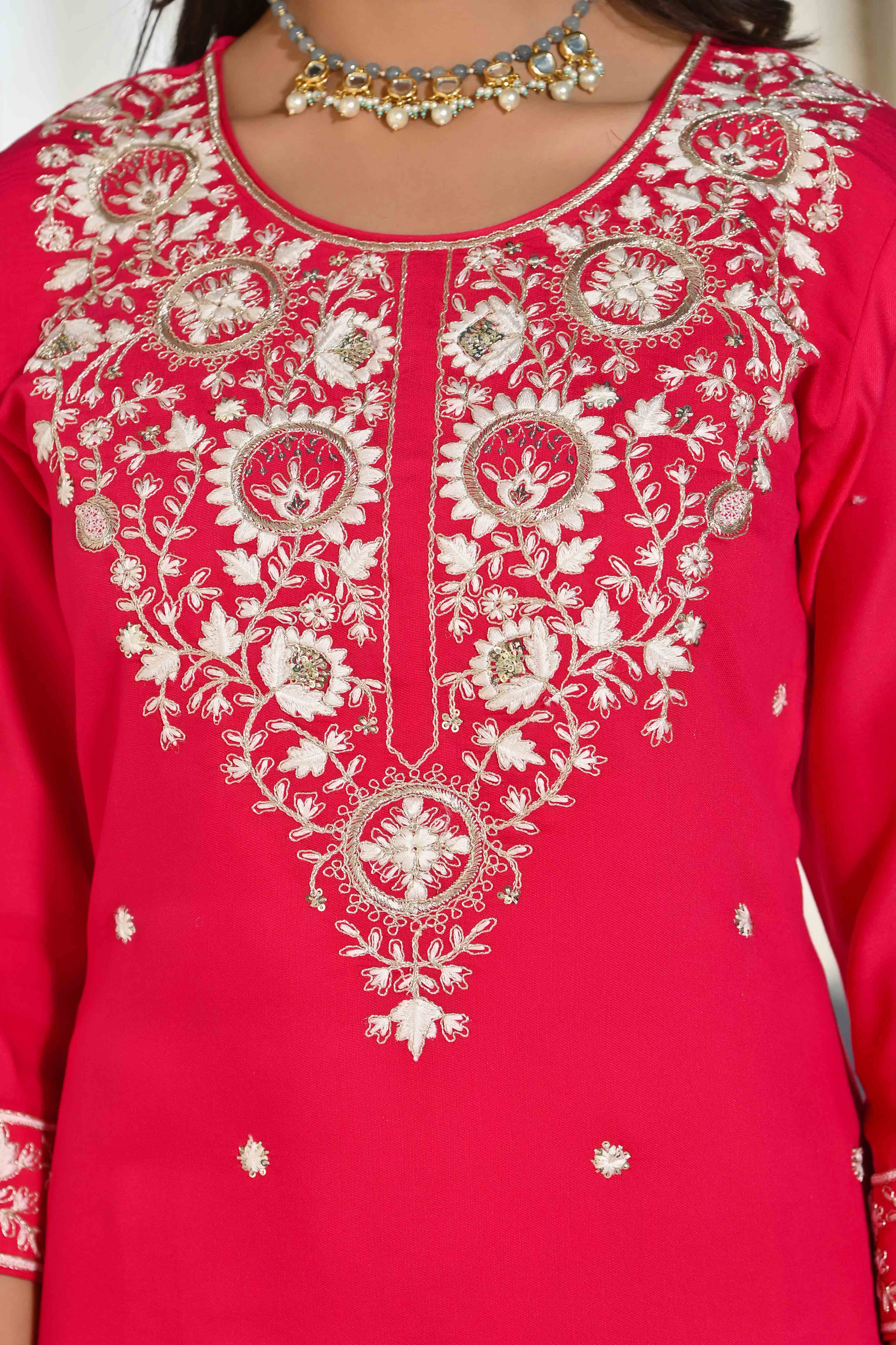 Pink Sequins Embroidered Cotton Silk Salwar Suit