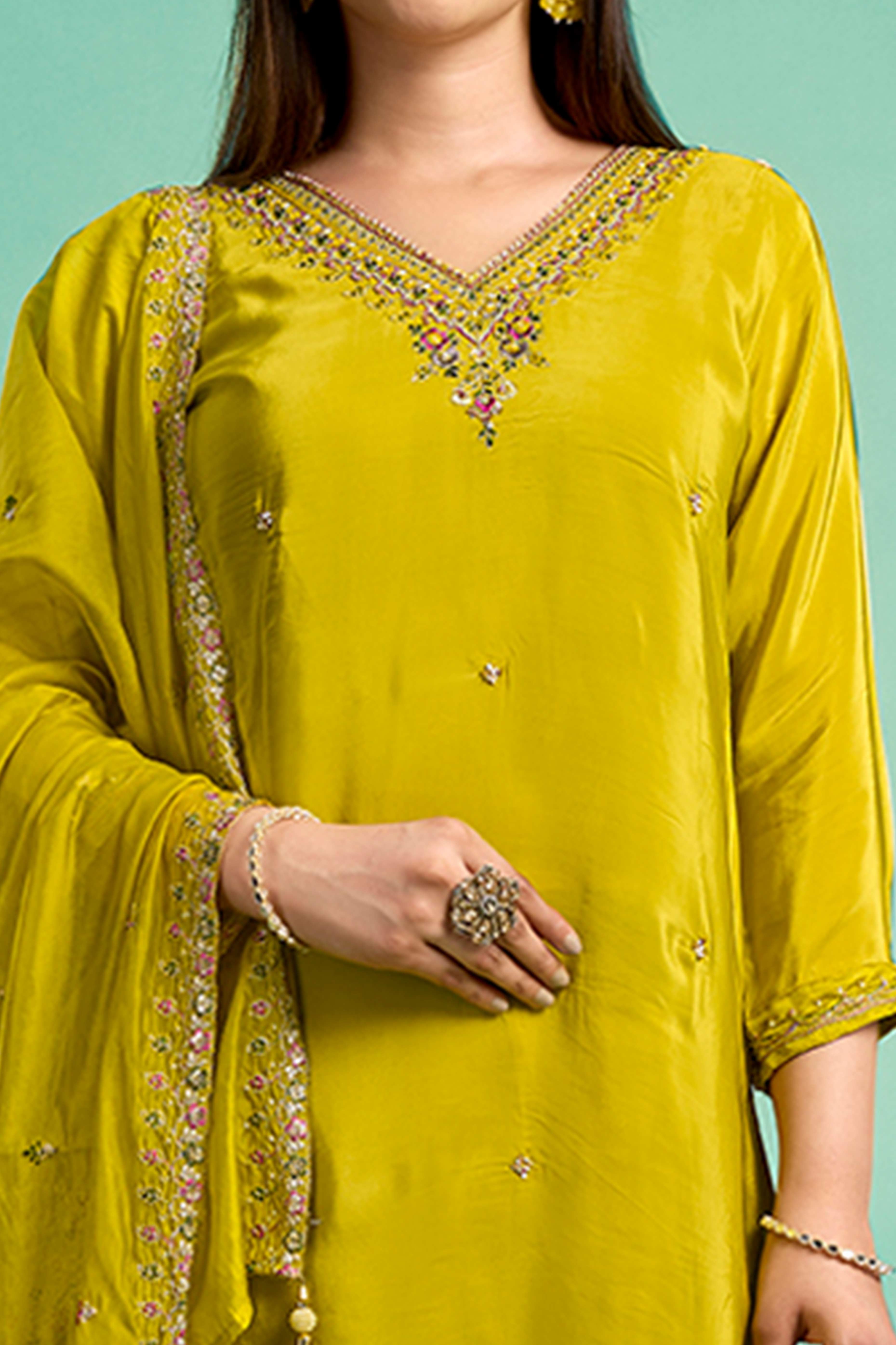 Green Sequins Embroidered Viscose Crepe Straight Salwar Suit
