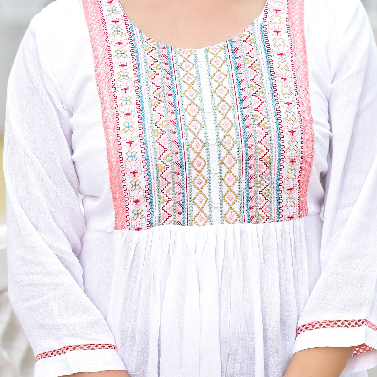 White Yoke Embroidered Rayon A-Line Top